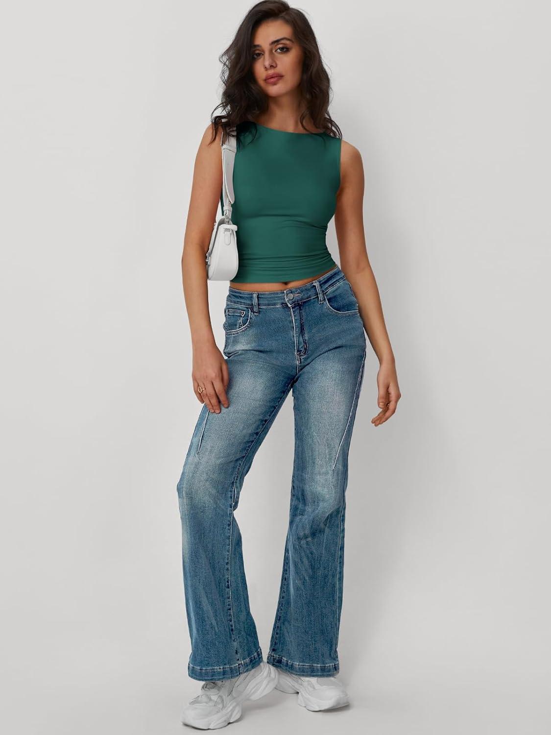 imageTrendy Queen Women Going Out Summer Tank Tops Spring Casual Basic Cute 2025 Sleeveless Shirt Vacation Fashion Outfit ClothesDarkgreen