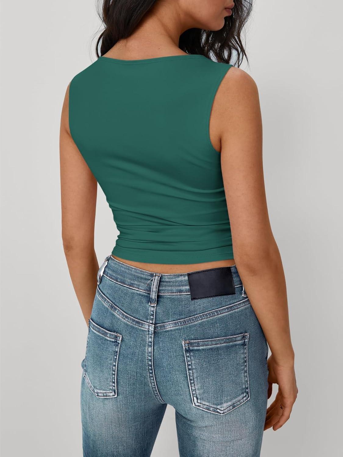 imageTrendy Queen Women Going Out Summer Tank Tops Spring Casual Basic Cute 2025 Sleeveless Shirt Vacation Fashion Outfit ClothesDarkgreen