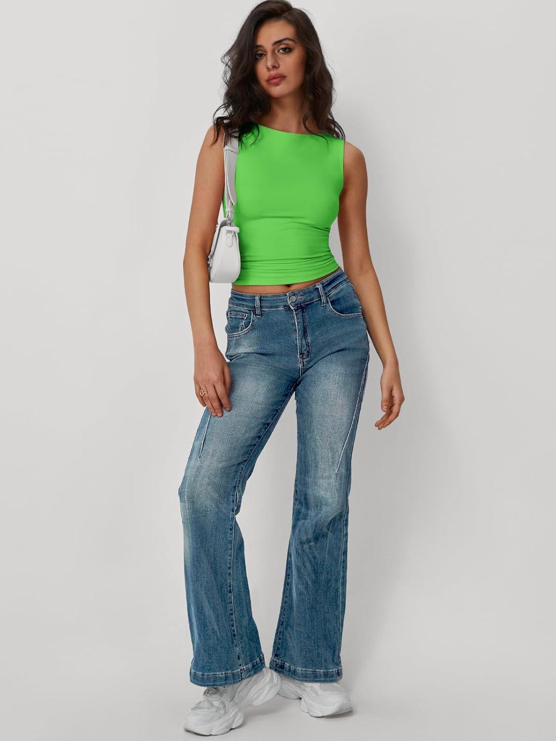 imageTrendy Queen Women Going Out Summer Tank Tops Spring Casual Basic Cute 2025 Sleeveless Shirt Vacation Fashion Outfit ClothesGrassgreen