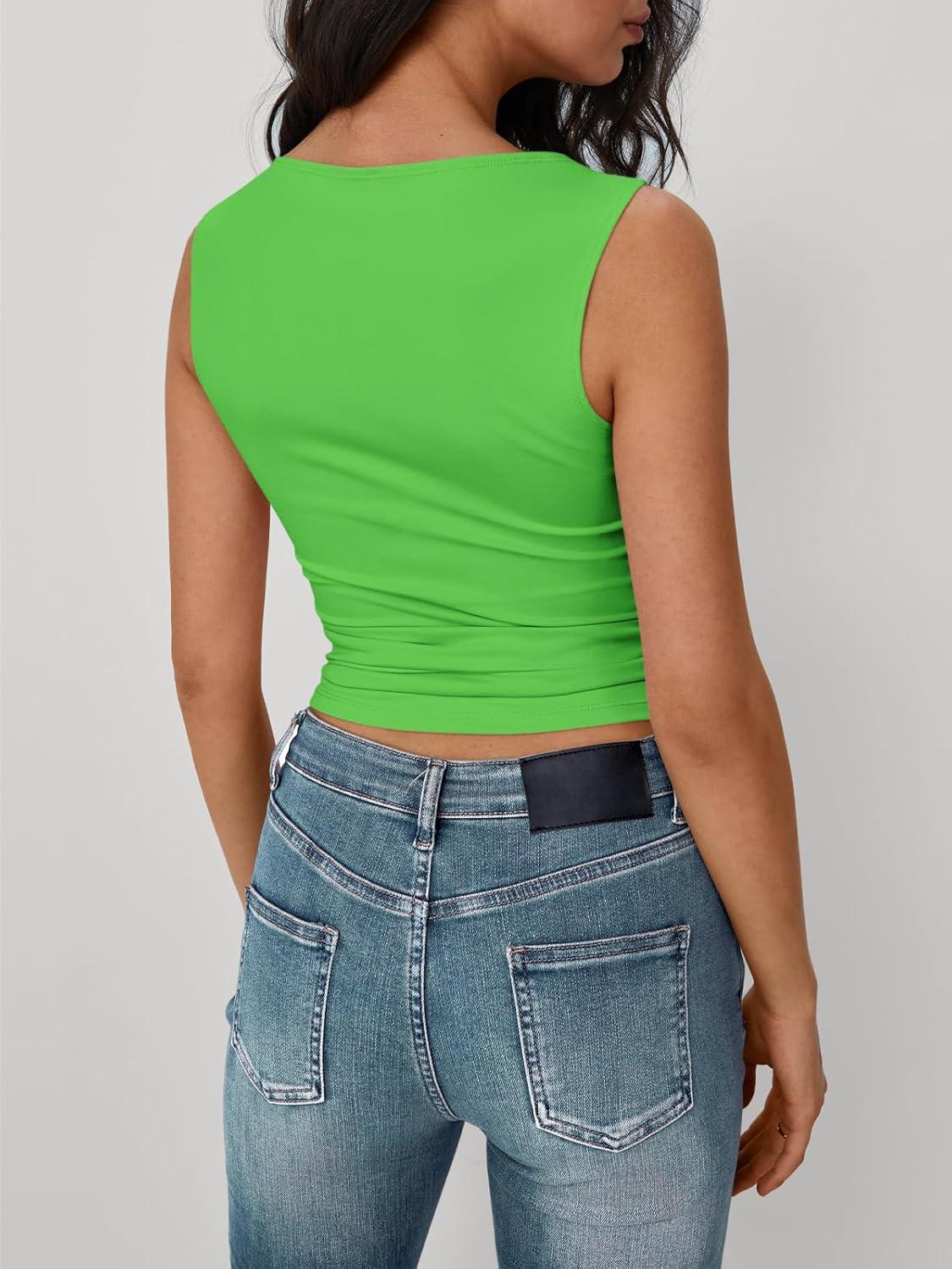 imageTrendy Queen Women Going Out Summer Tank Tops Spring Casual Basic Cute 2025 Sleeveless Shirt Vacation Fashion Outfit ClothesGrassgreen