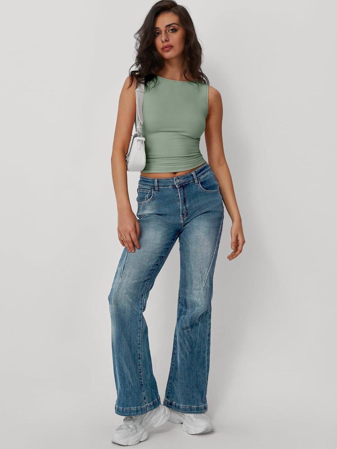 imageTrendy Queen Women Going Out Summer Tank Tops Spring Casual Basic Cute 2025 Sleeveless Shirt Vacation Fashion Outfit ClothesGreen