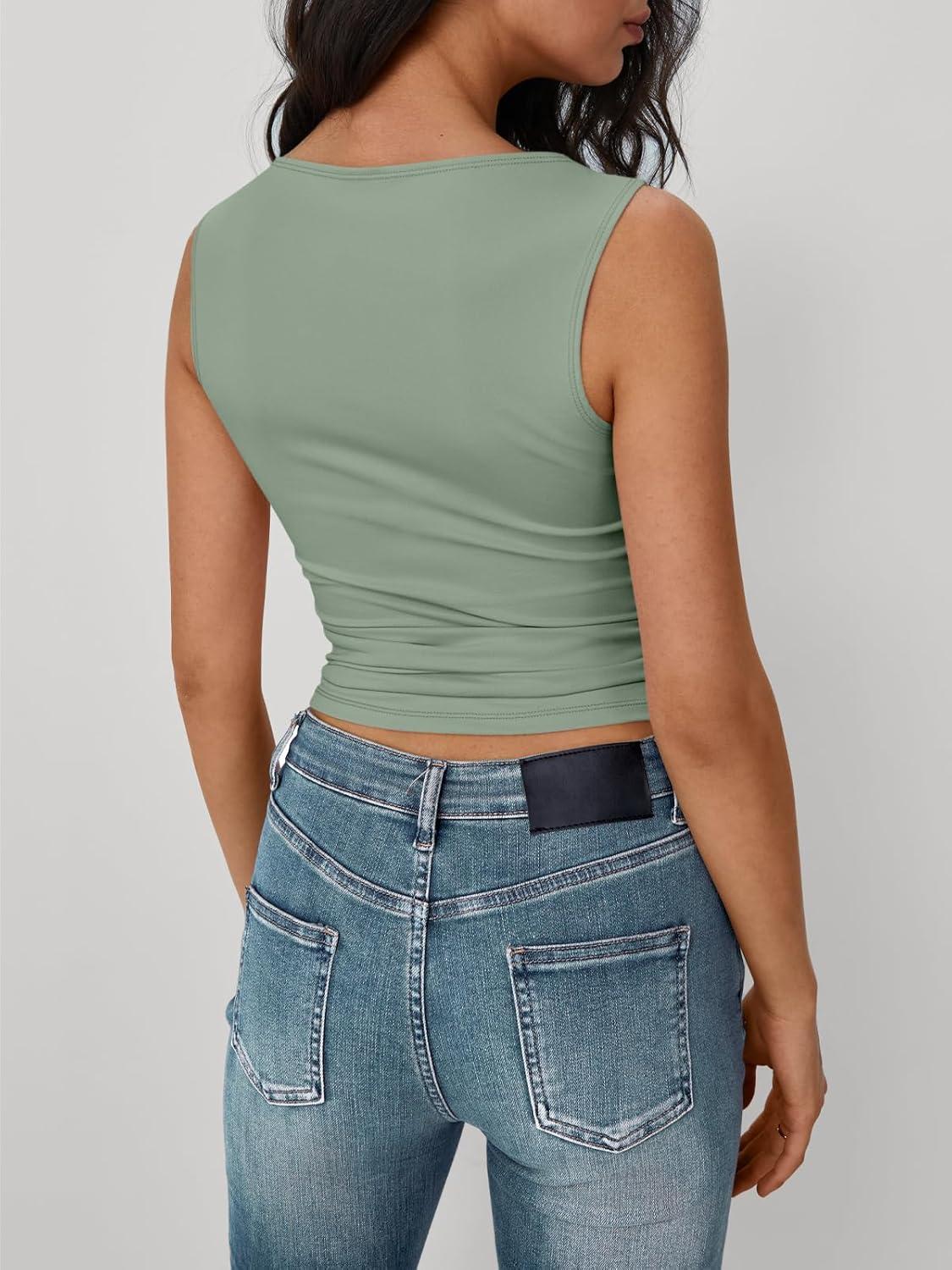 imageTrendy Queen Women Going Out Summer Tank Tops Spring Casual Basic Cute 2025 Sleeveless Shirt Vacation Fashion Outfit ClothesGreen