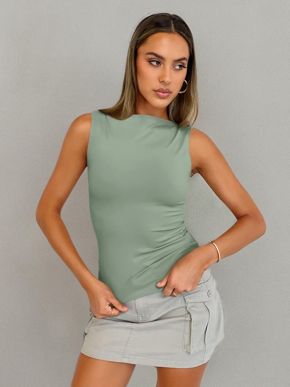 imageTrendy Queen Women Going Out Summer Tank Tops Spring Casual Basic Cute 2025 Sleeveless Shirt Vacation Fashion Outfit ClothesGreen