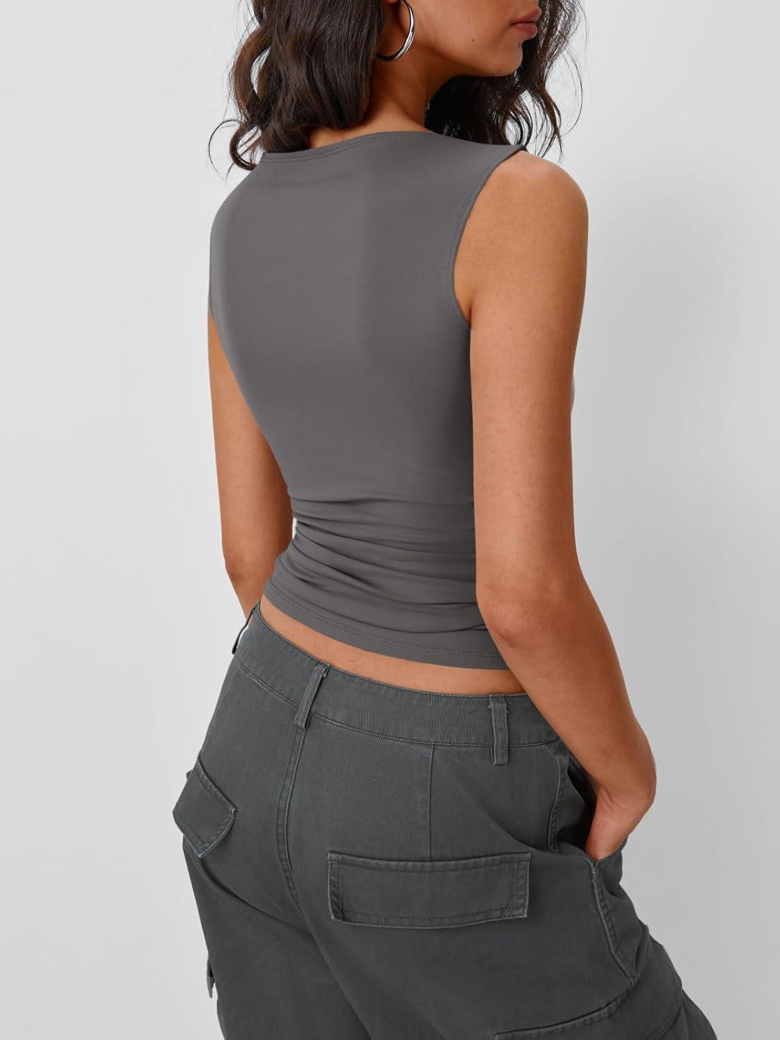 imageTrendy Queen Women Going Out Summer Tank Tops Spring Casual Basic Cute 2025 Sleeveless Shirt Vacation Fashion Outfit ClothesGrey