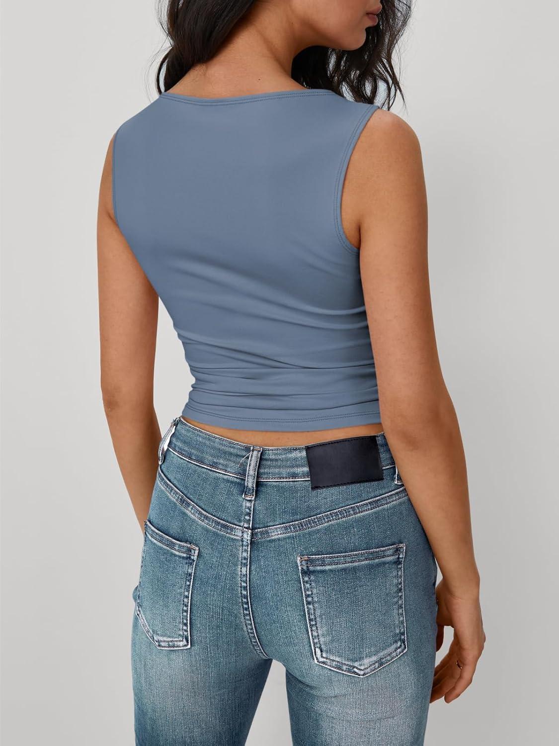 imageTrendy Queen Women Going Out Summer Tank Tops Spring Casual Basic Cute 2025 Sleeveless Shirt Vacation Fashion Outfit ClothesHaze Blue