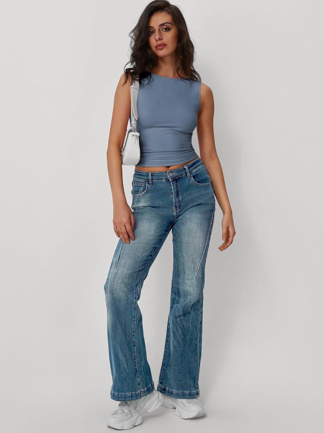 imageTrendy Queen Women Going Out Summer Tank Tops Spring Casual Basic Cute 2025 Sleeveless Shirt Vacation Fashion Outfit ClothesHaze Blue