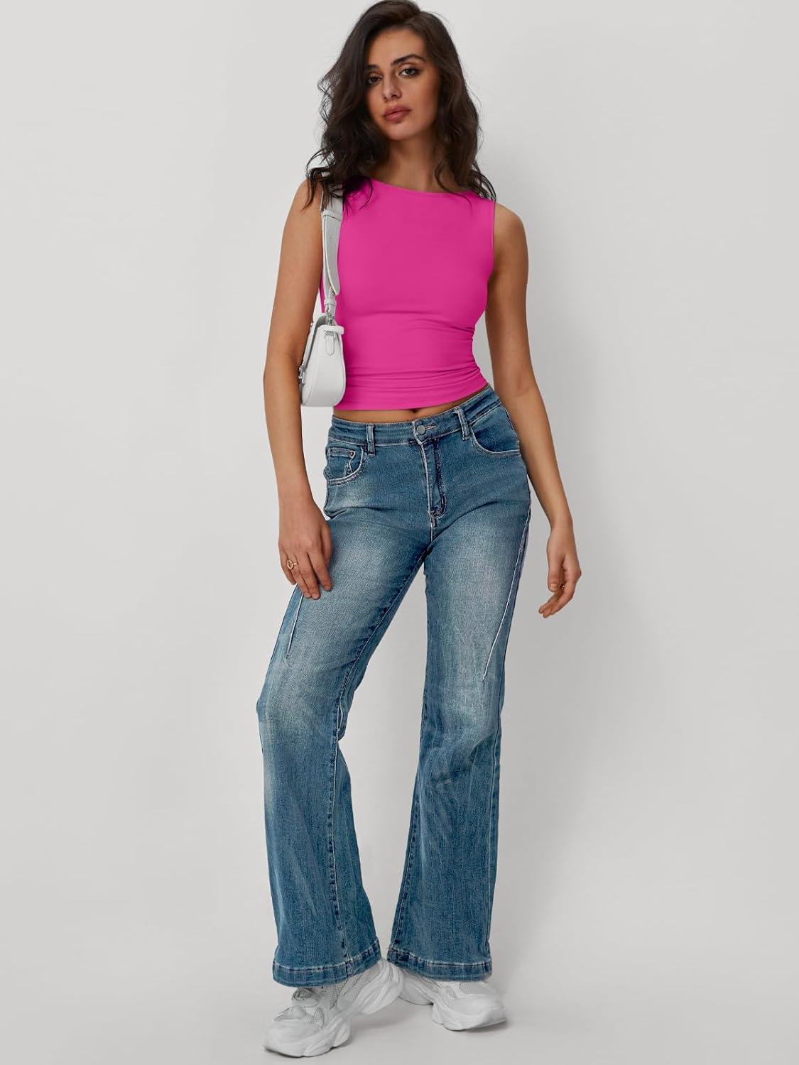 imageTrendy Queen Women Going Out Summer Tank Tops Spring Casual Basic Cute 2025 Sleeveless Shirt Vacation Fashion Outfit ClothesHot Pink