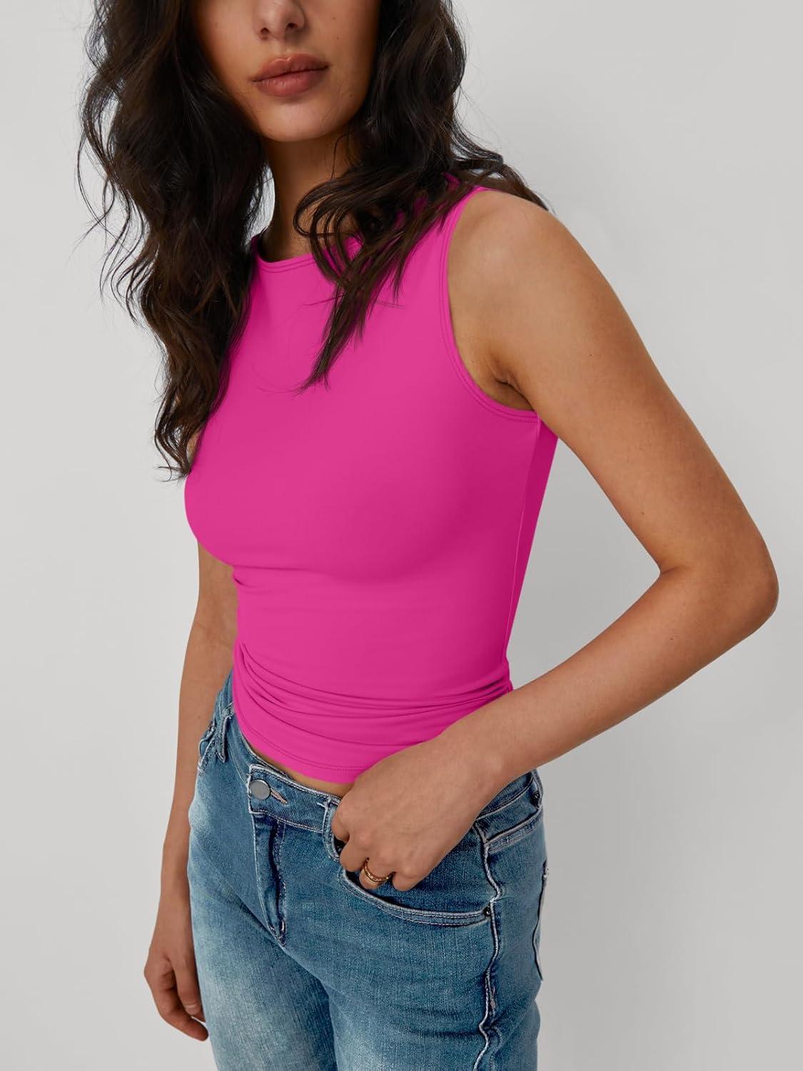 imageTrendy Queen Women Going Out Summer Tank Tops Spring Casual Basic Cute 2025 Sleeveless Shirt Vacation Fashion Outfit ClothesHot Pink