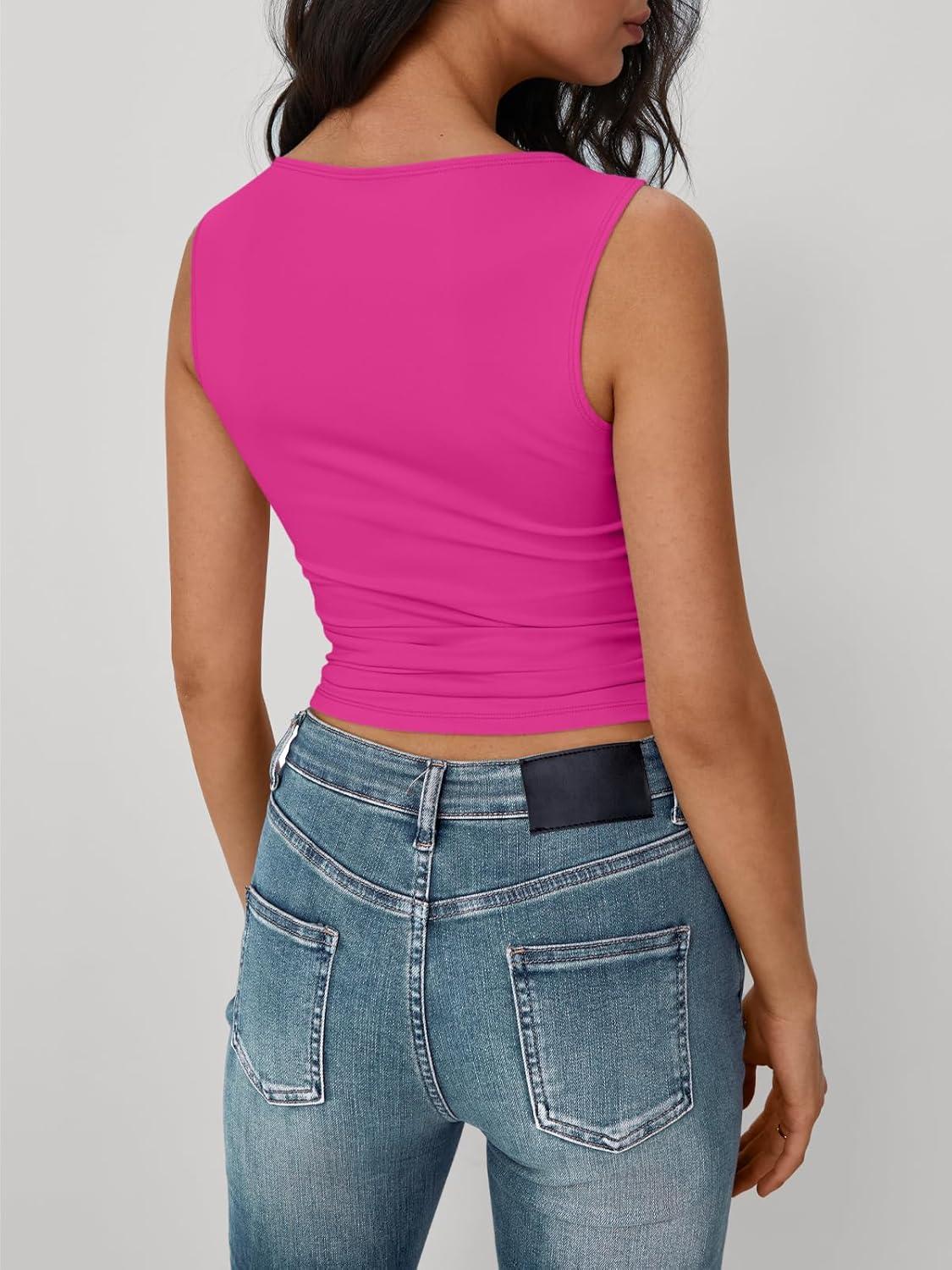 imageTrendy Queen Women Going Out Summer Tank Tops Spring Casual Basic Cute 2025 Sleeveless Shirt Vacation Fashion Outfit ClothesHot Pink