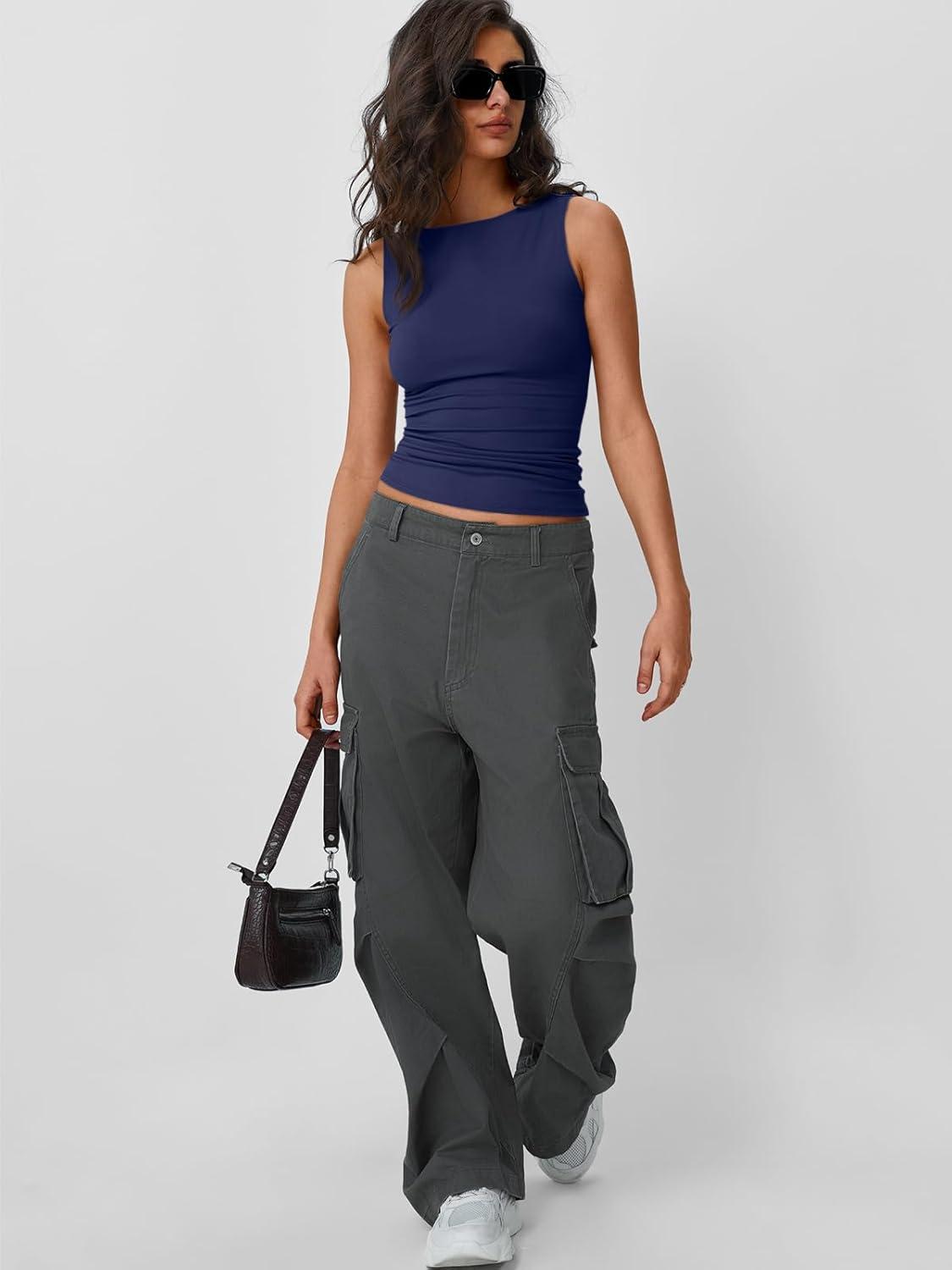 imageTrendy Queen Women Going Out Summer Tank Tops Spring Casual Basic Cute 2025 Sleeveless Shirt Vacation Fashion Outfit ClothesNavy