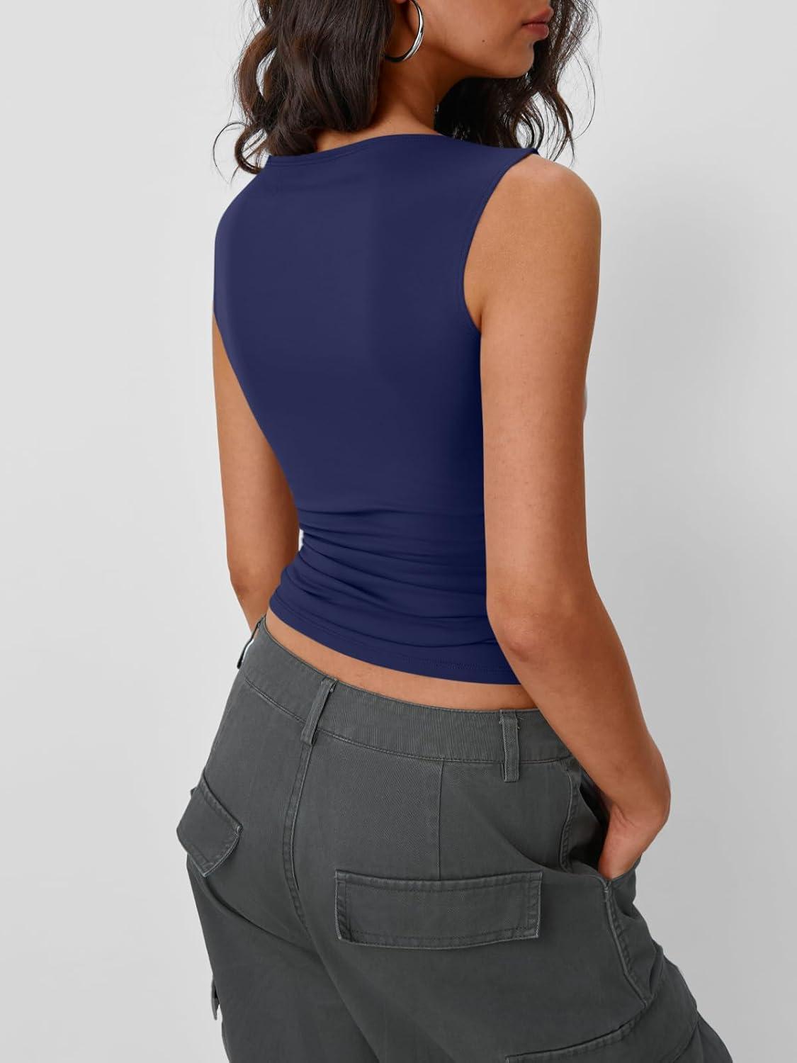 imageTrendy Queen Women Going Out Summer Tank Tops Spring Casual Basic Cute 2025 Sleeveless Shirt Vacation Fashion Outfit ClothesNavy