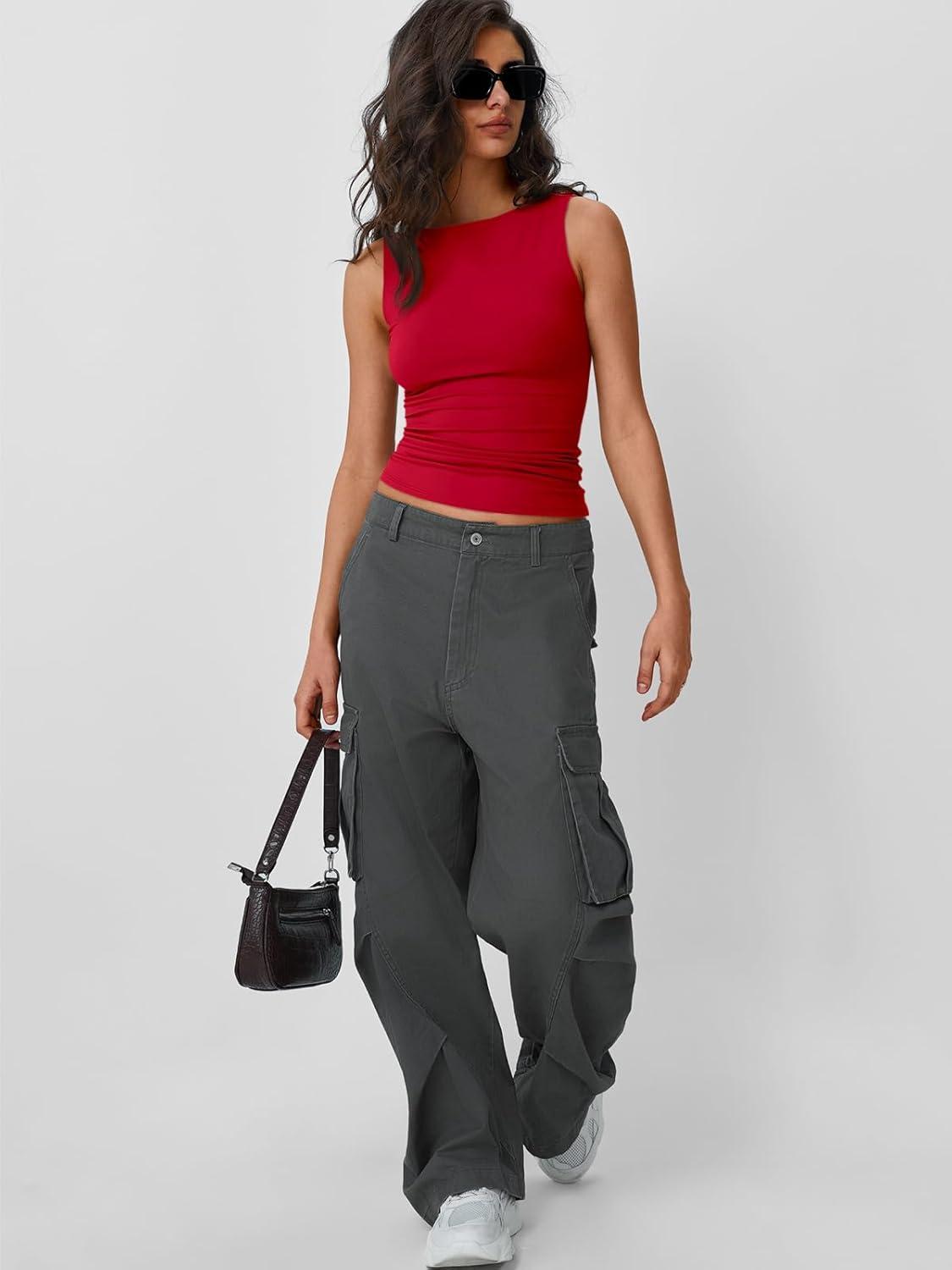 imageTrendy Queen Women Going Out Summer Tank Tops Spring Casual Basic Cute 2025 Sleeveless Shirt Vacation Fashion Outfit ClothesRed