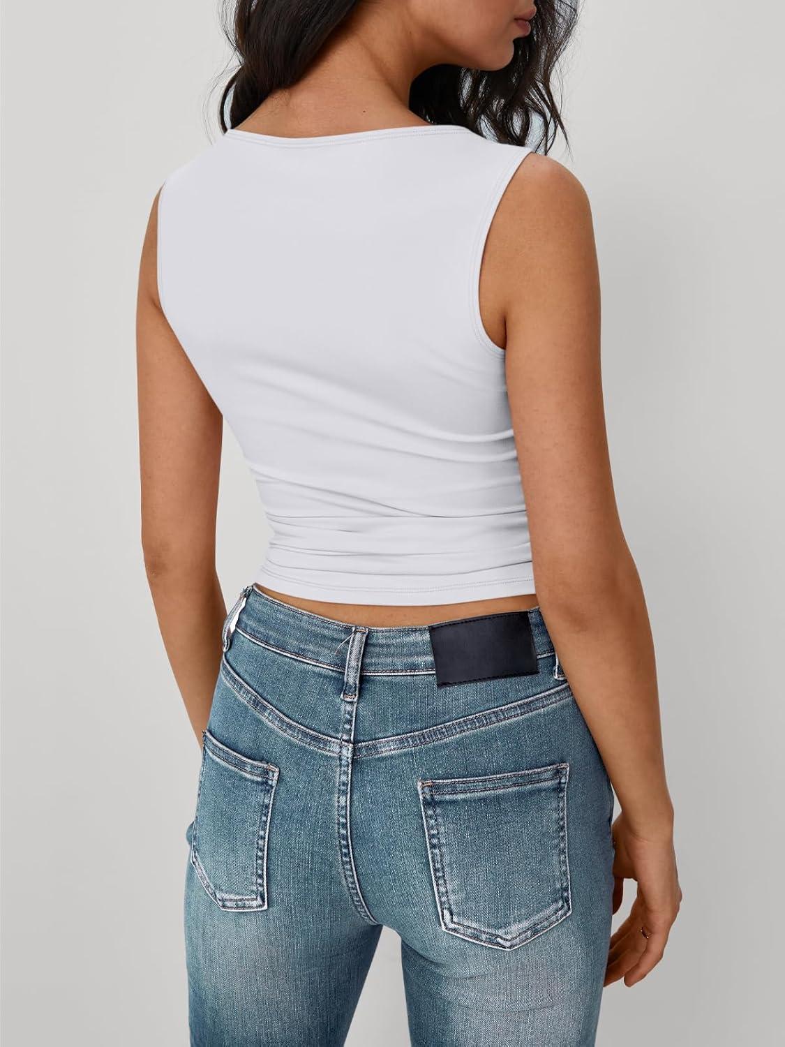 imageTrendy Queen Women Going Out Summer Tank Tops Spring Casual Basic Cute 2025 Sleeveless Shirt Vacation Fashion Outfit ClothesWhite