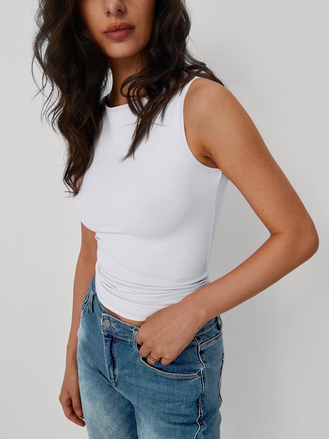 imageTrendy Queen Women Going Out Summer Tank Tops Spring Casual Basic Cute 2025 Sleeveless Shirt Vacation Fashion Outfit ClothesWhite