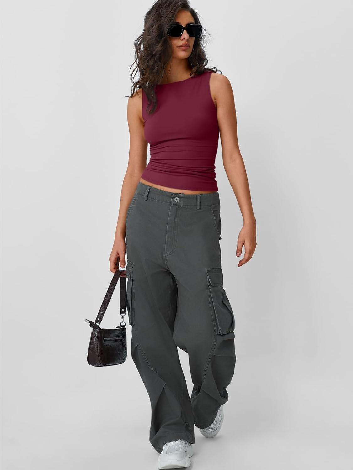 imageTrendy Queen Women Going Out Summer Tank Tops Spring Casual Basic Cute 2025 Sleeveless Shirt Vacation Fashion Outfit ClothesWine Red