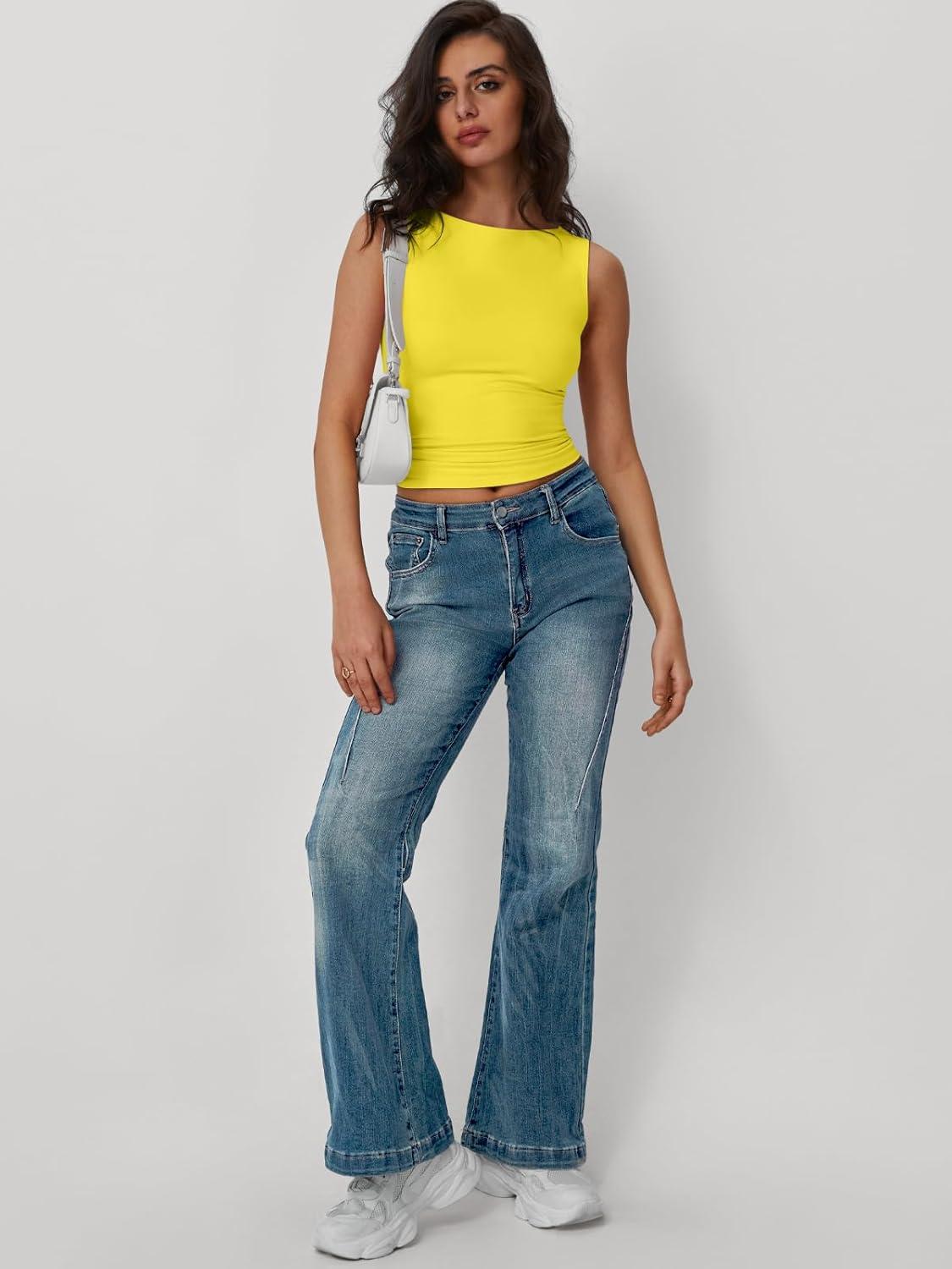 imageTrendy Queen Women Going Out Summer Tank Tops Spring Casual Basic Cute 2025 Sleeveless Shirt Vacation Fashion Outfit ClothesYellow