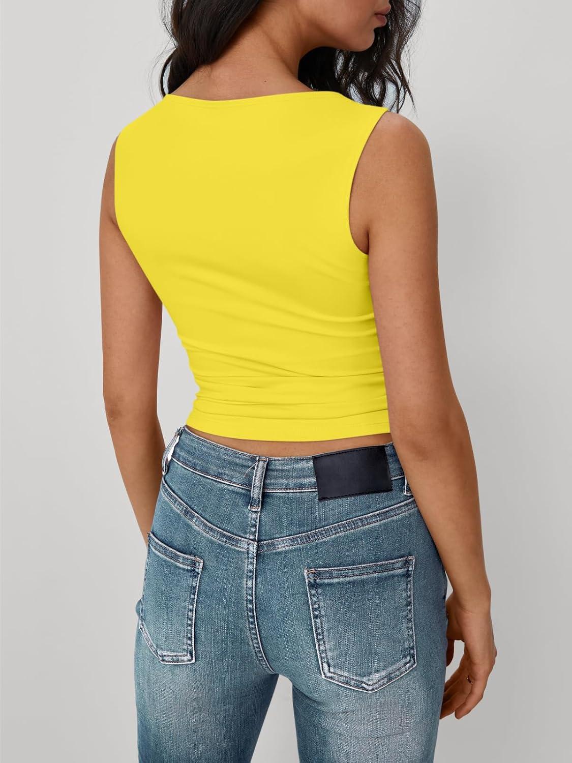 imageTrendy Queen Women Going Out Summer Tank Tops Spring Casual Basic Cute 2025 Sleeveless Shirt Vacation Fashion Outfit ClothesYellow