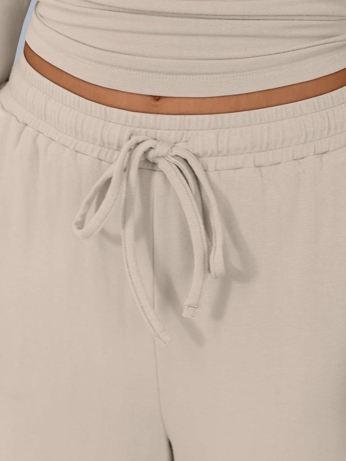 imageTrendy Queen Womens 2 Piece Matching Lounge Sets Long Sleeve Henley Neck Slightly Crop Top Wide Leg Pants Casual Sweat SuitBeige