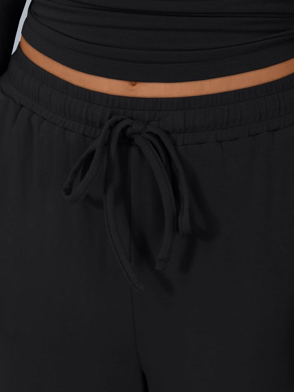 imageTrendy Queen Womens 2 Piece Matching Lounge Sets Long Sleeve Henley Neck Slightly Crop Top Wide Leg Pants Casual Sweat SuitBlack