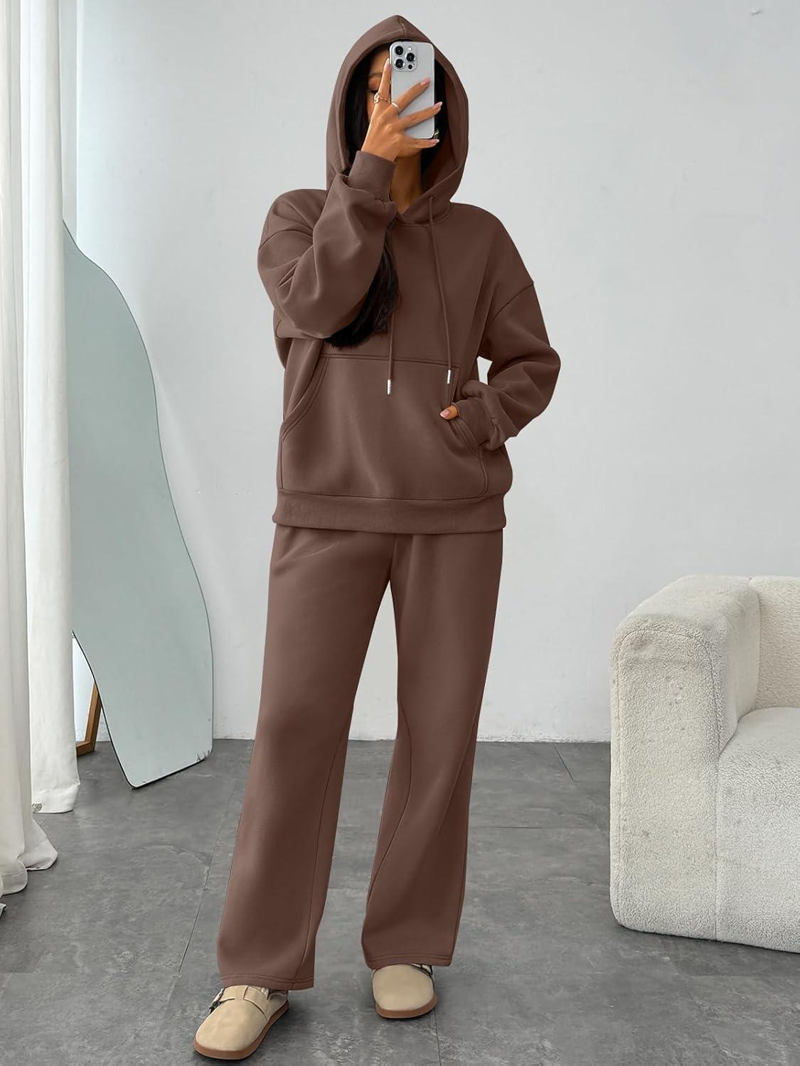 imageTrendy Queen Womens 2 Piece Outfits Lounge Fall Fashion Sets Oversized Sweatshirts Wide Leg Pants Sweatsuits Winter ClothesChocolate Brown