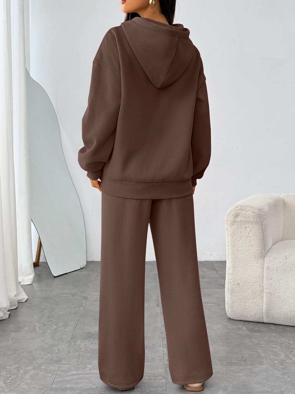 imageTrendy Queen Womens 2 Piece Outfits Lounge Fall Fashion Sets Oversized Sweatshirts Wide Leg Pants Sweatsuits Winter ClothesChocolate Brown