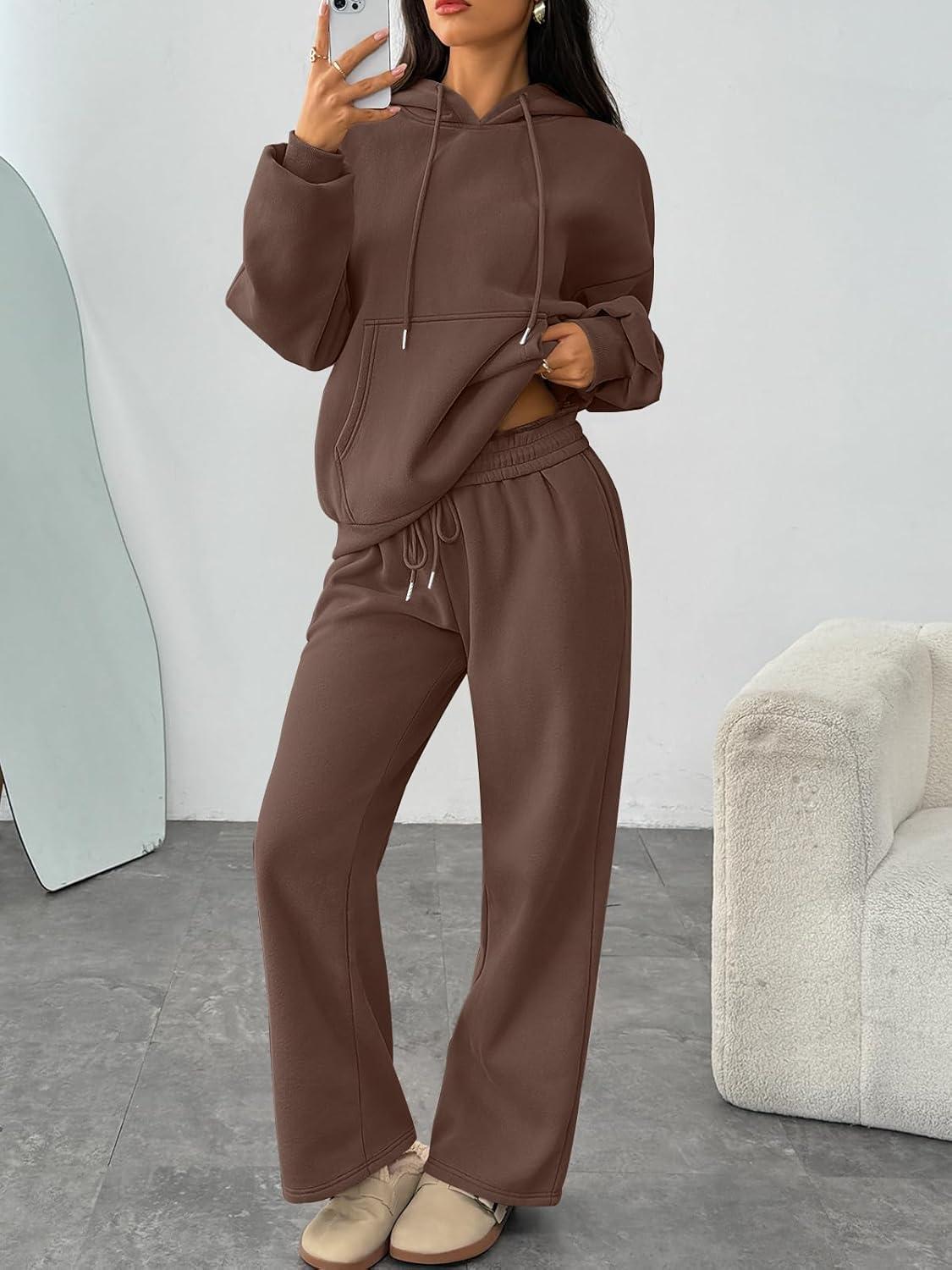 imageTrendy Queen Womens 2 Piece Outfits Lounge Fall Fashion Sets Oversized Sweatshirts Wide Leg Pants Sweatsuits Winter ClothesChocolate Brown
