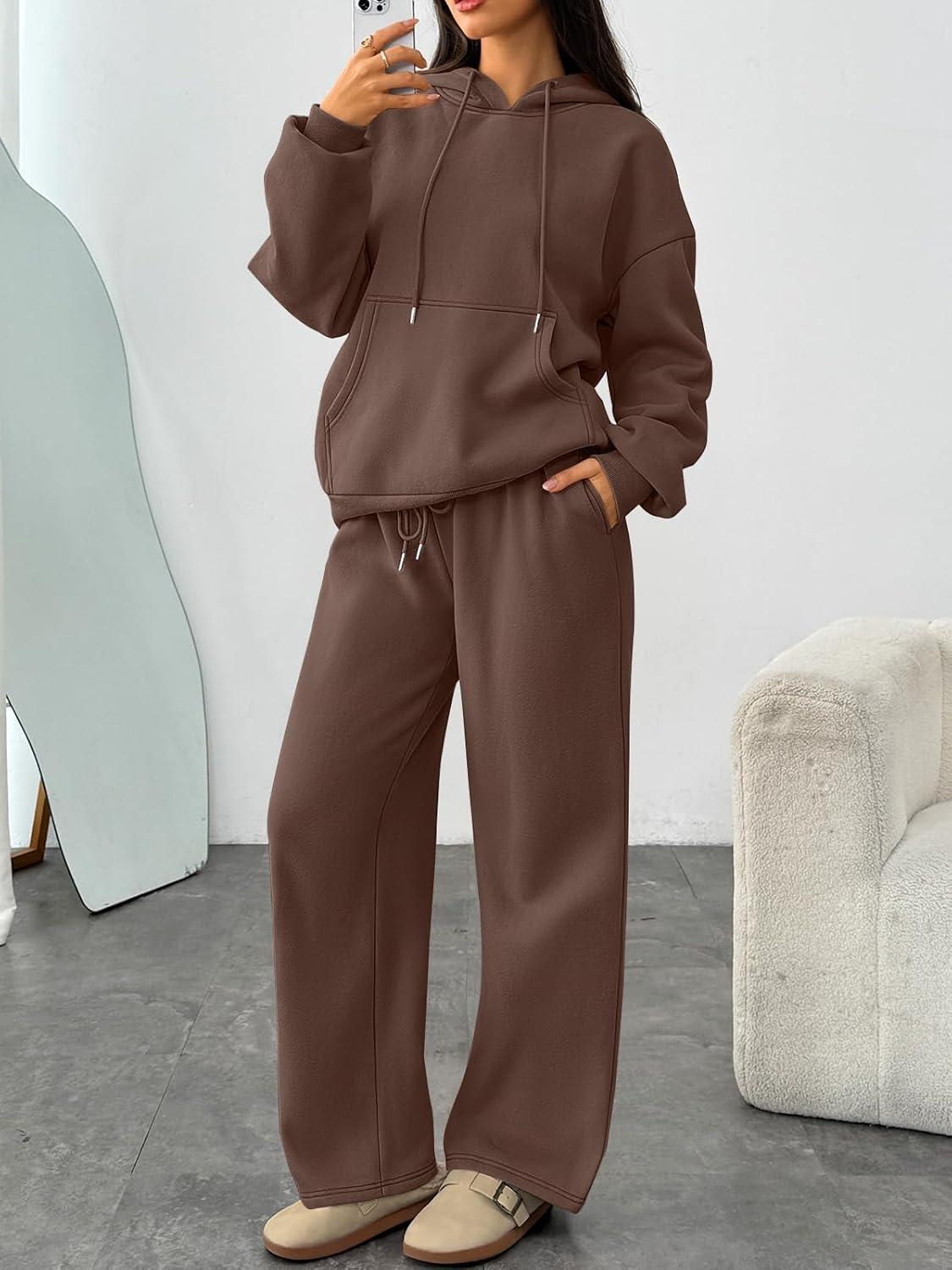 imageTrendy Queen Womens 2 Piece Outfits Lounge Fall Fashion Sets Oversized Sweatshirts Wide Leg Pants Sweatsuits Winter ClothesChocolate Brown