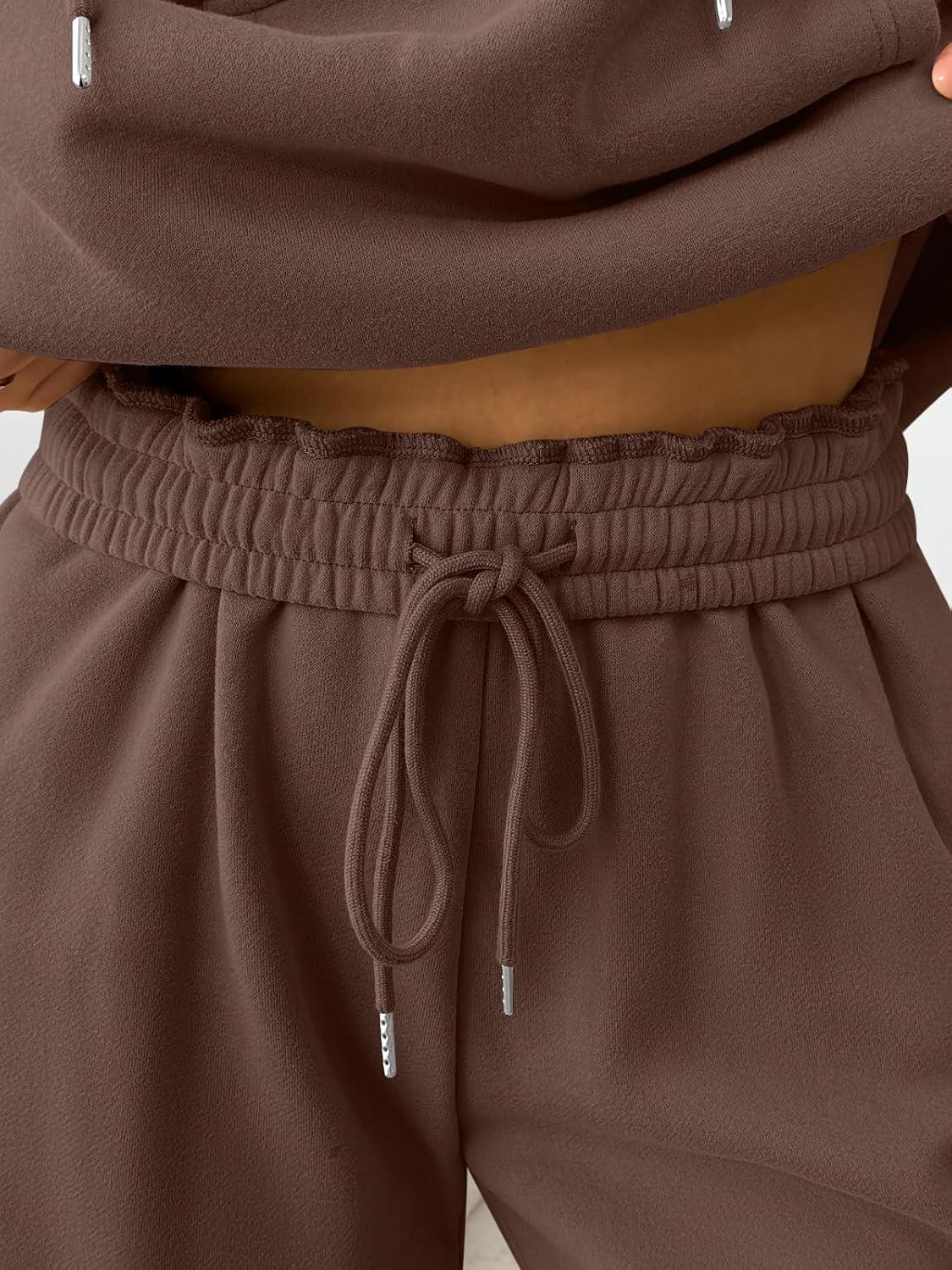 imageTrendy Queen Womens 2 Piece Outfits Lounge Fall Fashion Sets Oversized Sweatshirts Wide Leg Pants Sweatsuits Winter ClothesChocolate Brown