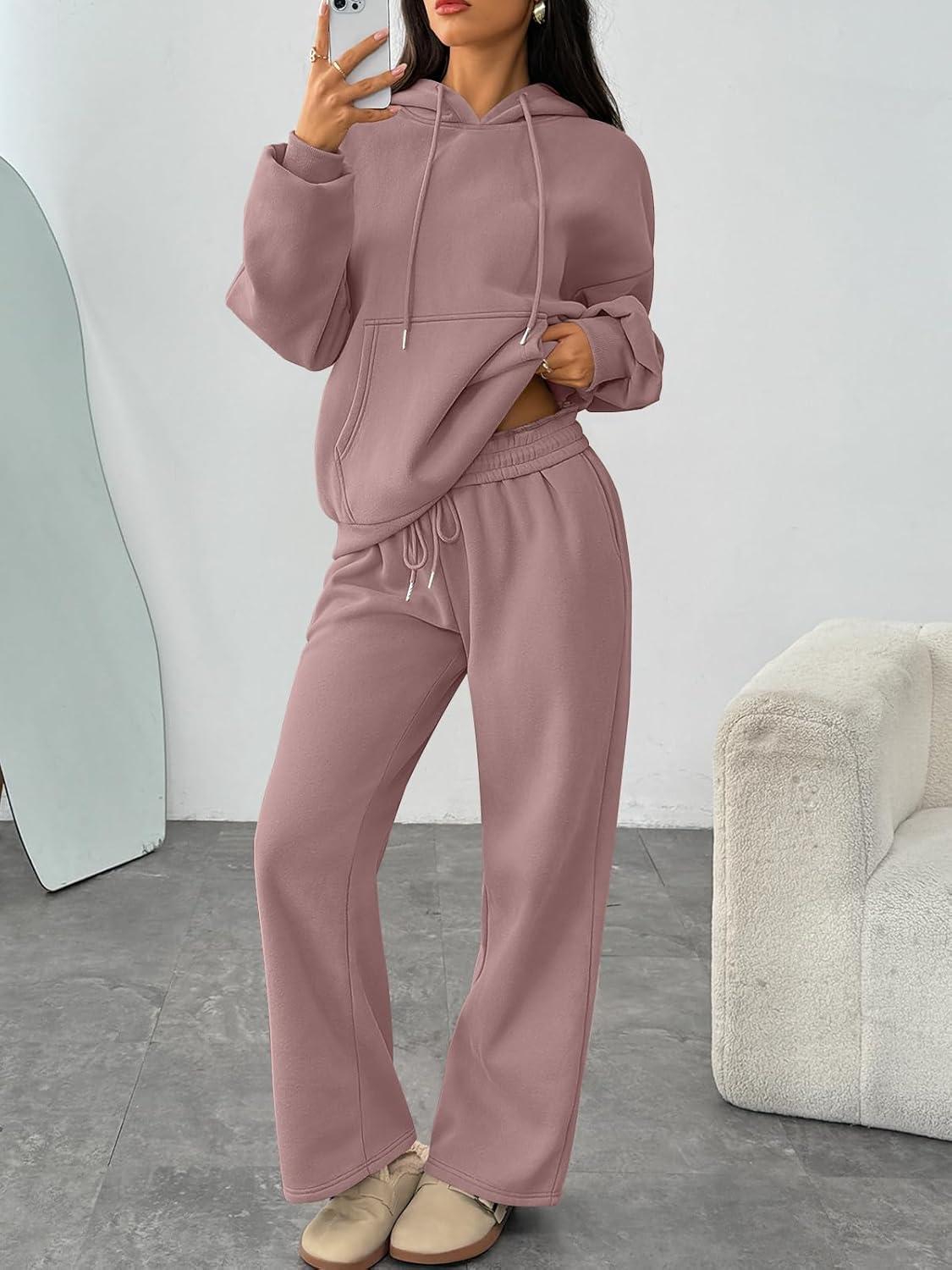 imageTrendy Queen Womens 2 Piece Outfits Lounge Fall Fashion Sets Oversized Sweatshirts Wide Leg Pants Sweatsuits Winter ClothesDark Pink