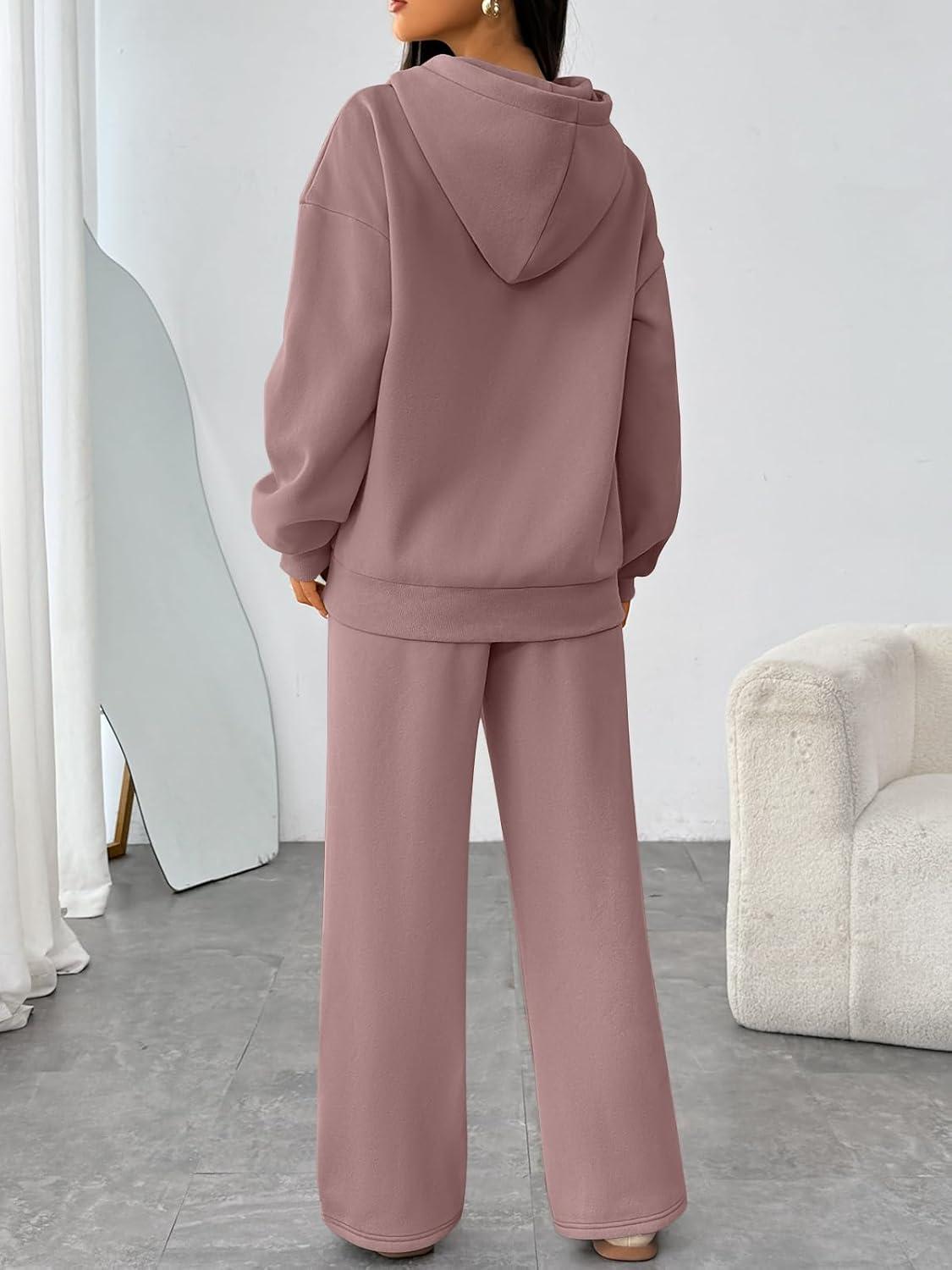 imageTrendy Queen Womens 2 Piece Outfits Lounge Fall Fashion Sets Oversized Sweatshirts Wide Leg Pants Sweatsuits Winter ClothesDark Pink