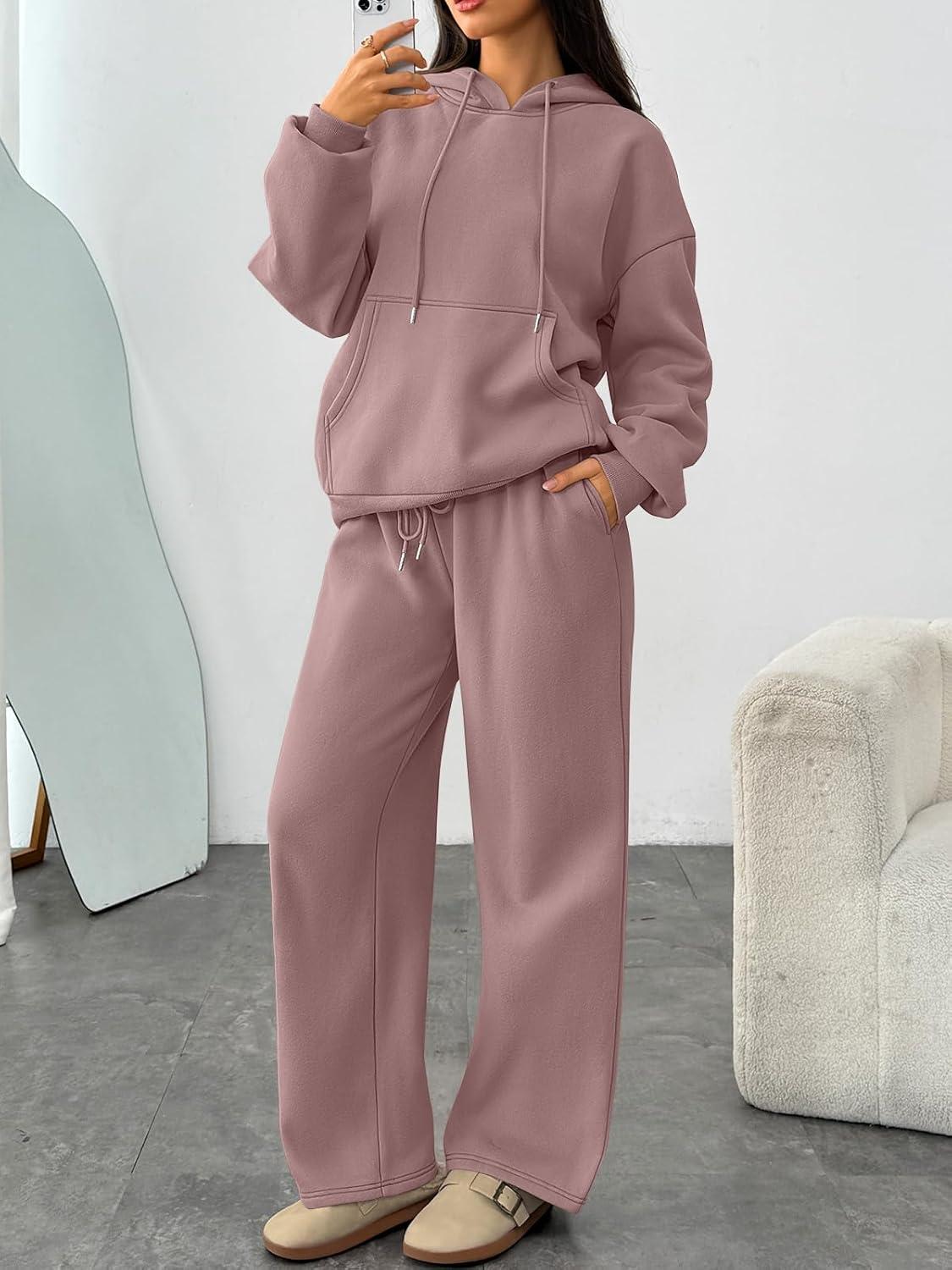 imageTrendy Queen Womens 2 Piece Outfits Lounge Fall Fashion Sets Oversized Sweatshirts Wide Leg Pants Sweatsuits Winter ClothesDark Pink