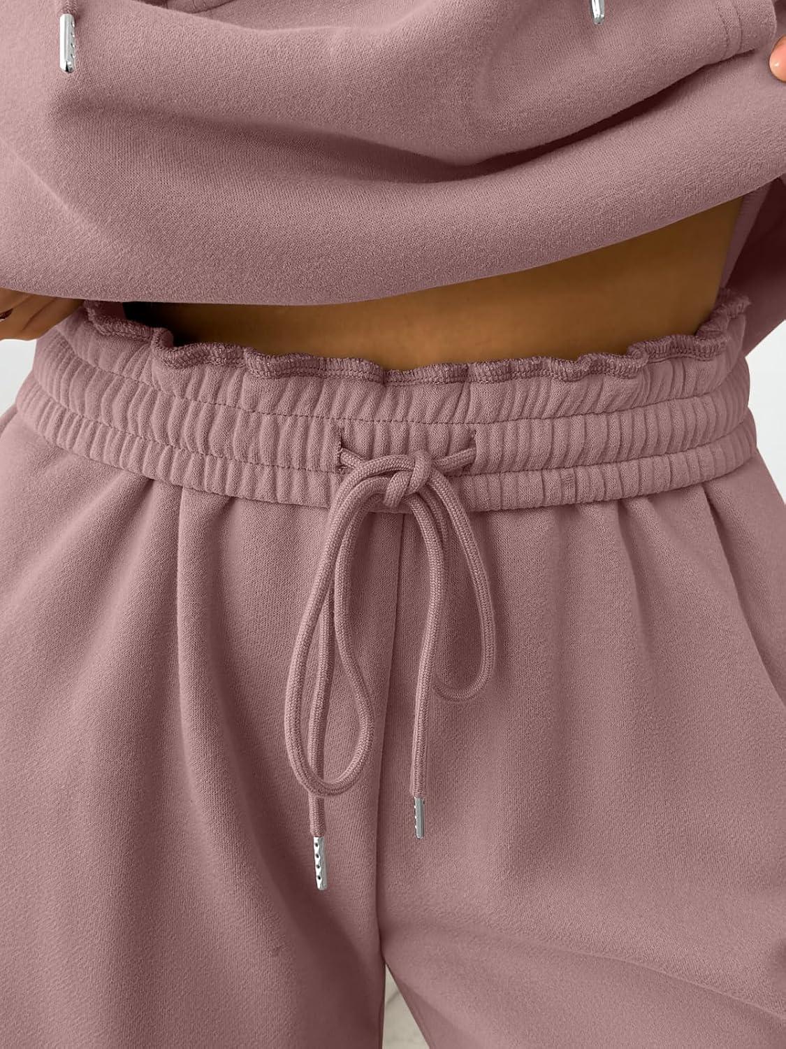 imageTrendy Queen Womens 2 Piece Outfits Lounge Fall Fashion Sets Oversized Sweatshirts Wide Leg Pants Sweatsuits Winter ClothesDark Pink