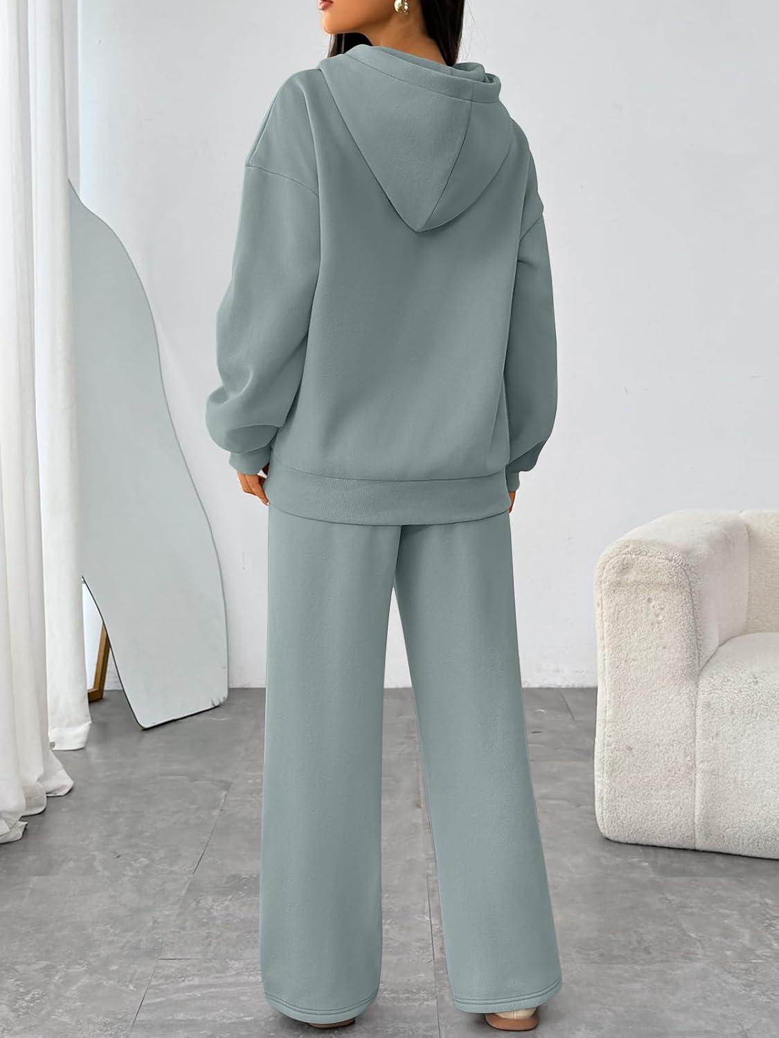 imageTrendy Queen Womens 2 Piece Outfits Lounge Fall Fashion Sets Oversized Sweatshirts Wide Leg Pants Sweatsuits Winter ClothesLight Green