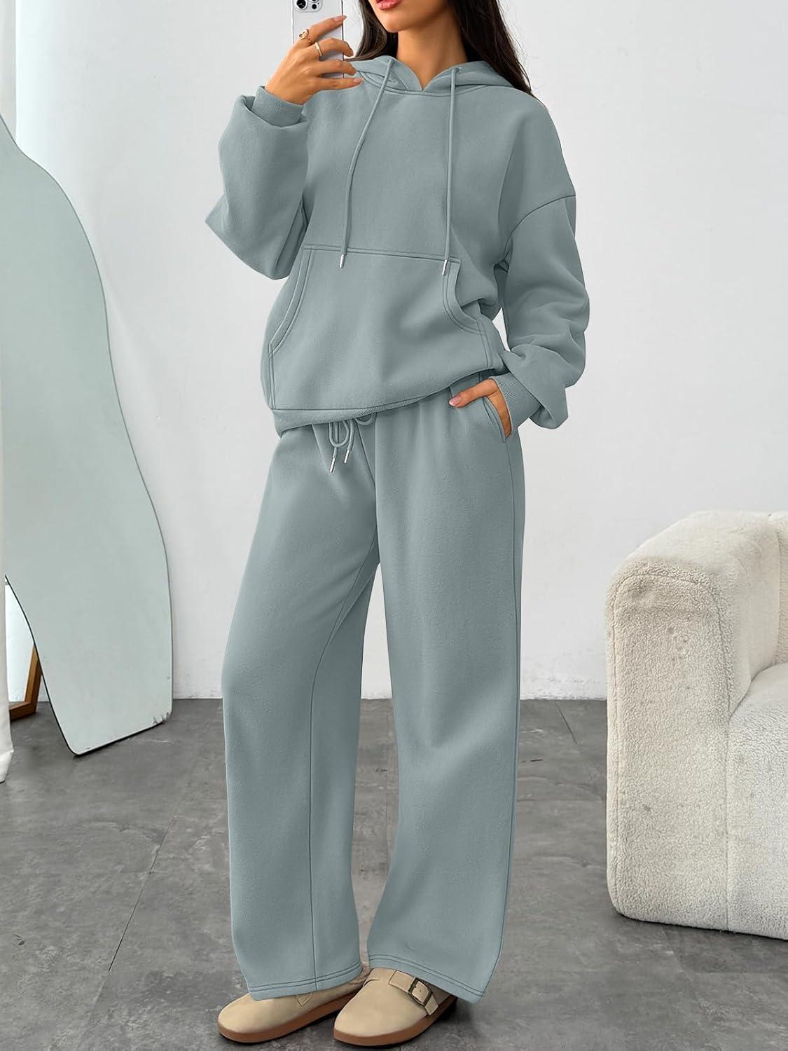 imageTrendy Queen Womens 2 Piece Outfits Lounge Fall Fashion Sets Oversized Sweatshirts Wide Leg Pants Sweatsuits Winter ClothesLight Green