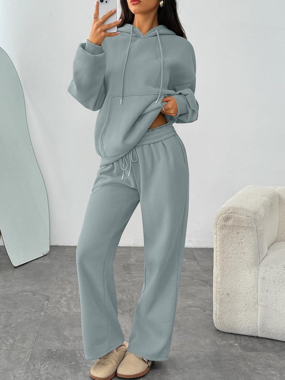 imageTrendy Queen Womens 2 Piece Outfits Lounge Fall Fashion Sets Oversized Sweatshirts Wide Leg Pants Sweatsuits Winter ClothesLight Green