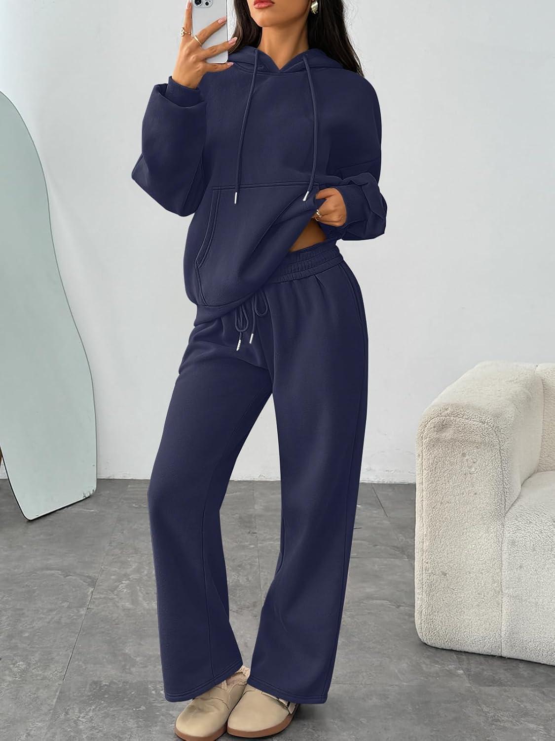 imageTrendy Queen Womens 2 Piece Outfits Lounge Fall Fashion Sets Oversized Sweatshirts Wide Leg Pants Sweatsuits Winter ClothesNavy