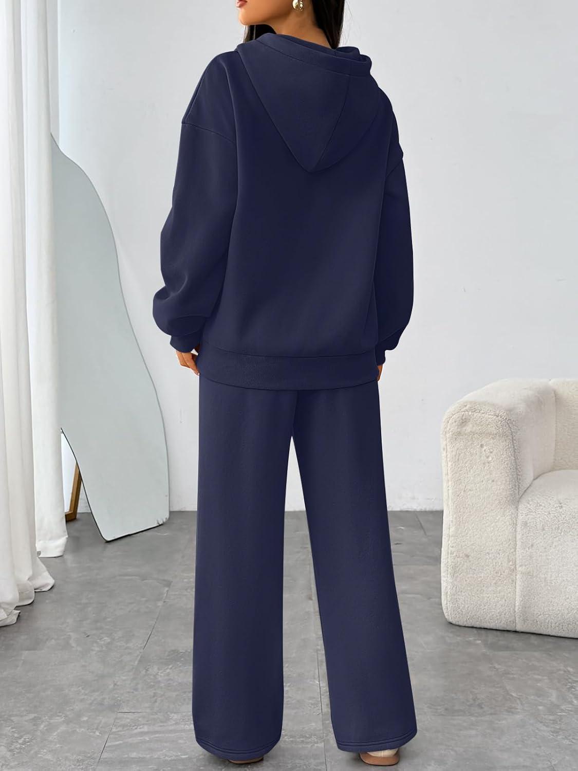 imageTrendy Queen Womens 2 Piece Outfits Lounge Fall Fashion Sets Oversized Sweatshirts Wide Leg Pants Sweatsuits Winter ClothesNavy