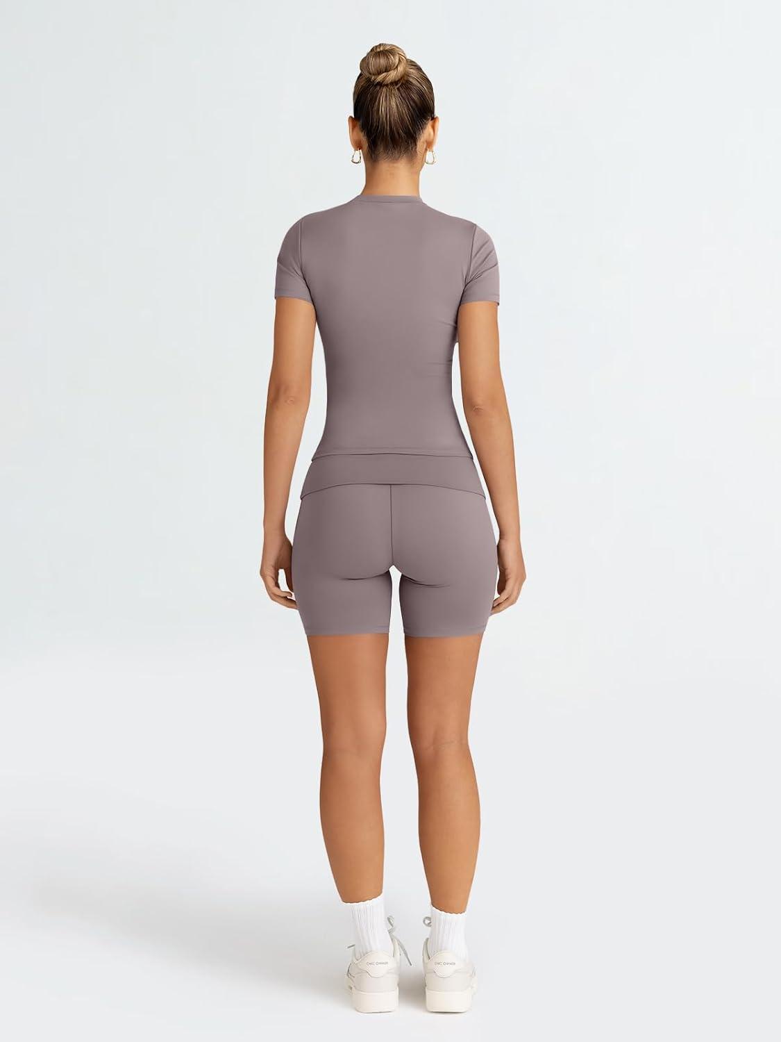 imageTrendy Queen Womens 2 Piece Workout Sets Short Matching Lounge Sets Summer Clothes Going Out Gym OutfitsCoffeegrey