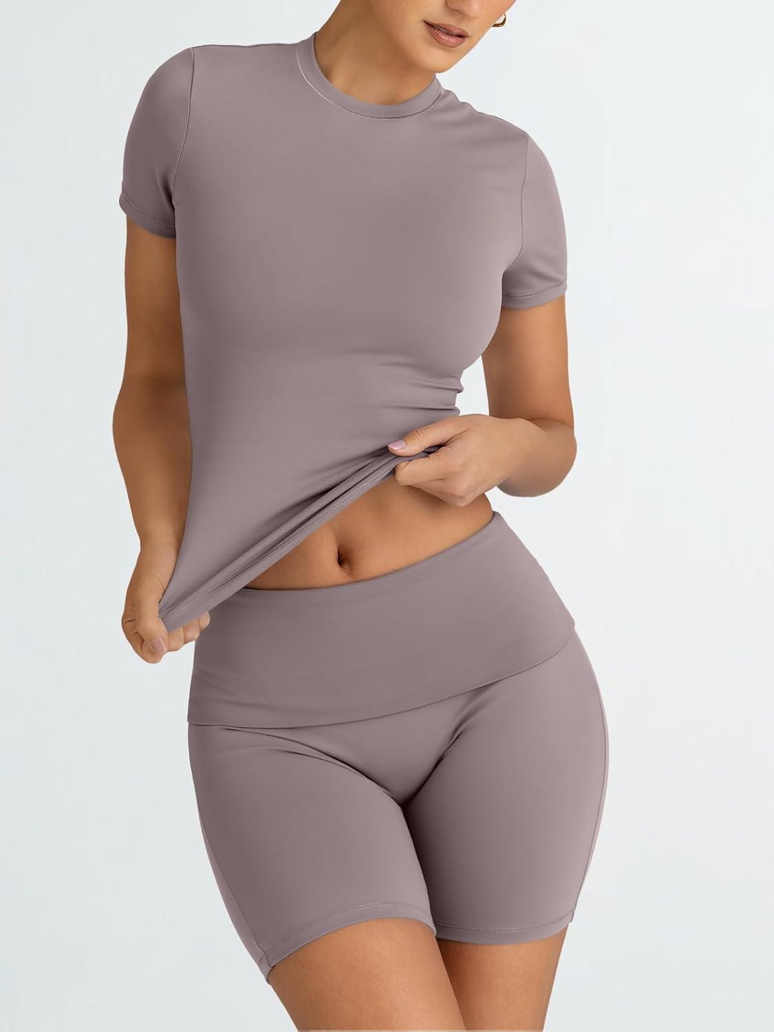 imageTrendy Queen Womens 2 Piece Workout Sets Short Matching Lounge Sets Summer Clothes Going Out Gym OutfitsCoffeegrey