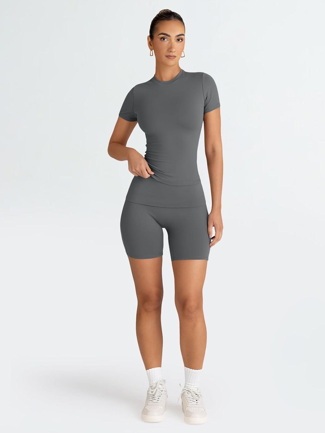 imageTrendy Queen Womens 2 Piece Workout Sets Short Matching Lounge Sets Summer Clothes Going Out Gym OutfitsDarkgrey