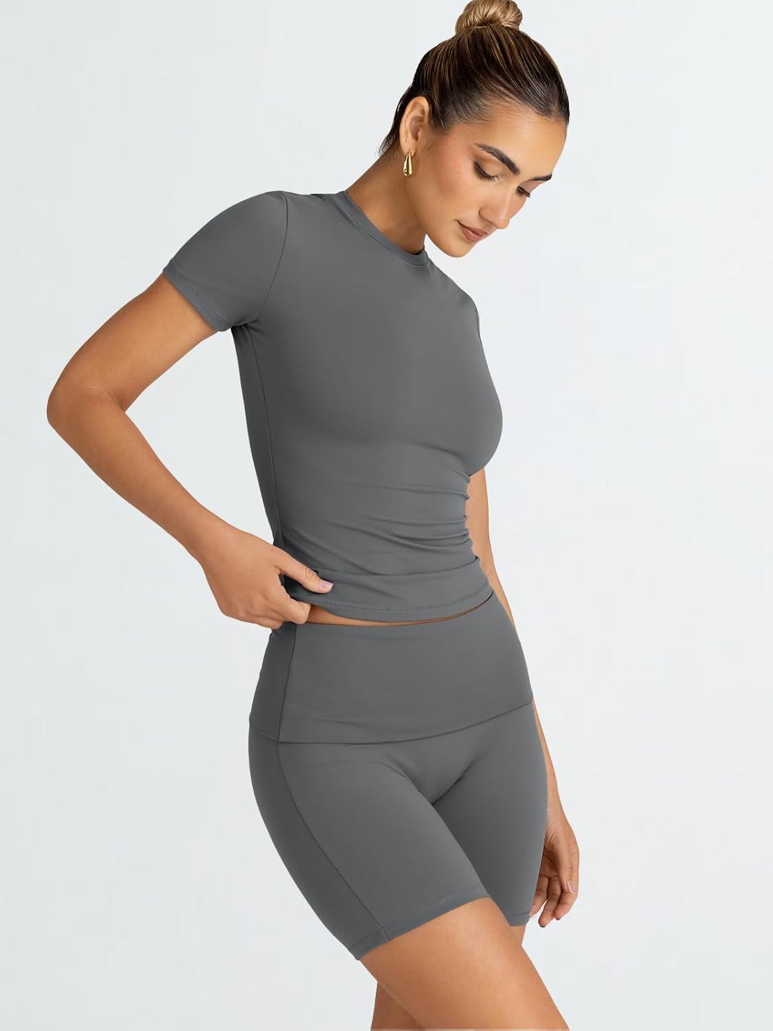 imageTrendy Queen Womens 2 Piece Workout Sets Short Matching Lounge Sets Summer Clothes Going Out Gym OutfitsDarkgrey