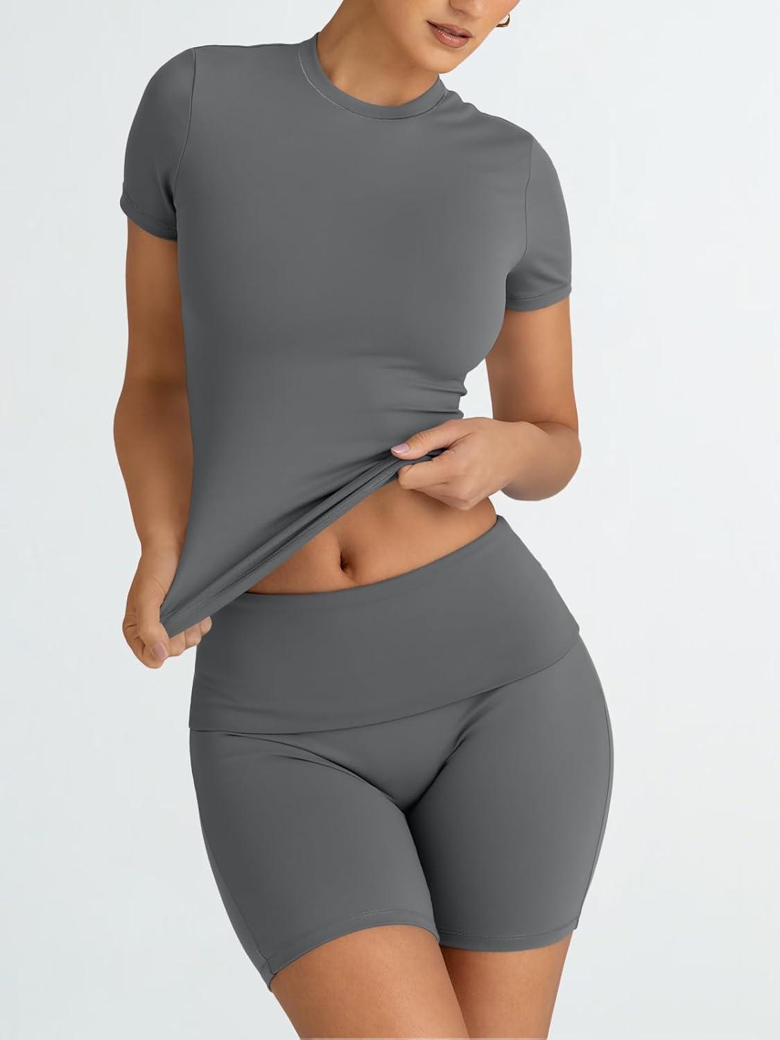 imageTrendy Queen Womens 2 Piece Workout Sets Short Matching Lounge Sets Summer Clothes Going Out Gym OutfitsDarkgrey