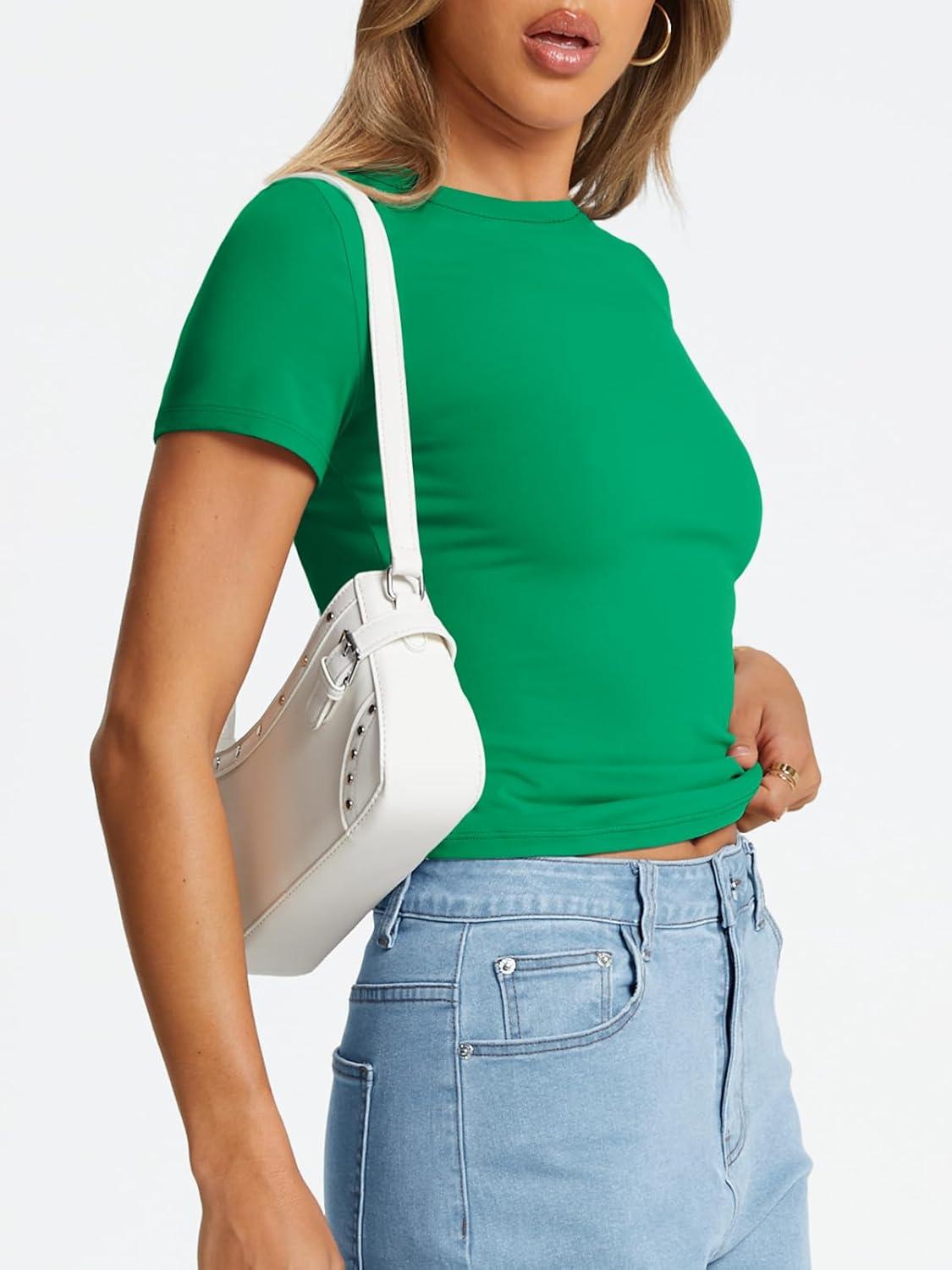 imageTrendy Queen Womens Basic T Shirts Summer Tops 2025 Crop Short Sleeve Slim Fit Tee Cute Gym Workout ClothesSaint Patrick Green