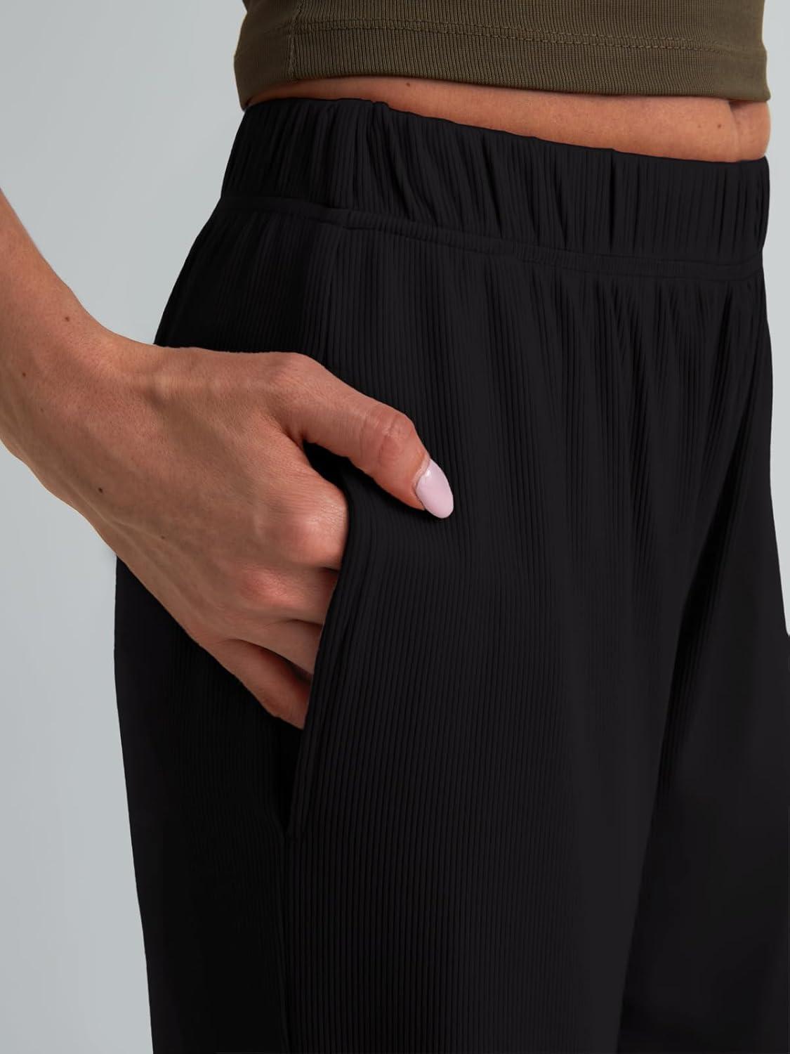 imageTrendy Queen Womens Business Casual Pants Barrel Sweatpants Wide Leg Comfy Lounge Pants Baggy Flowy Ribbed Fall OutfitsBlack