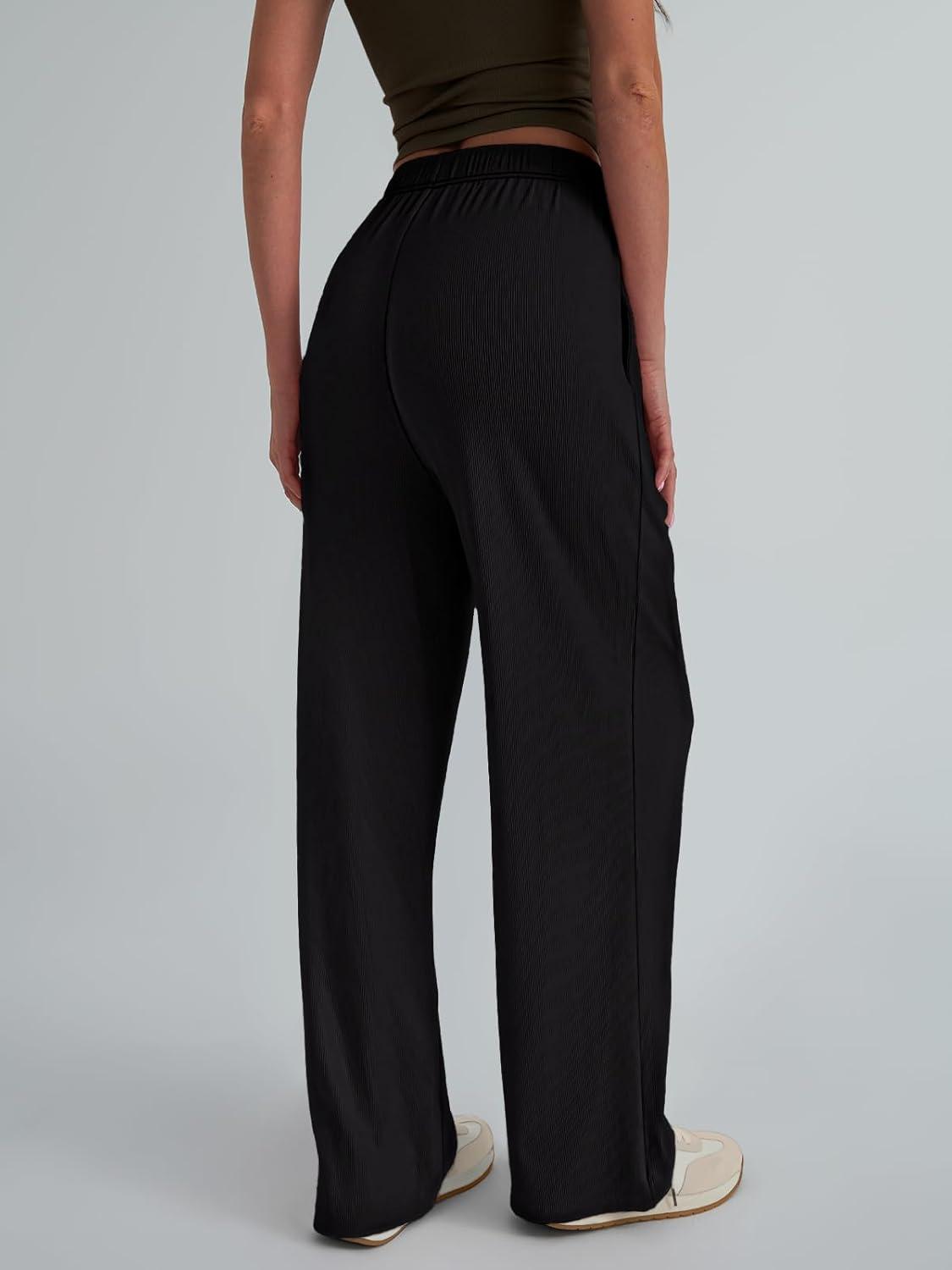 imageTrendy Queen Womens Business Casual Pants Barrel Sweatpants Wide Leg Comfy Lounge Pants Baggy Flowy Ribbed Fall OutfitsBlack