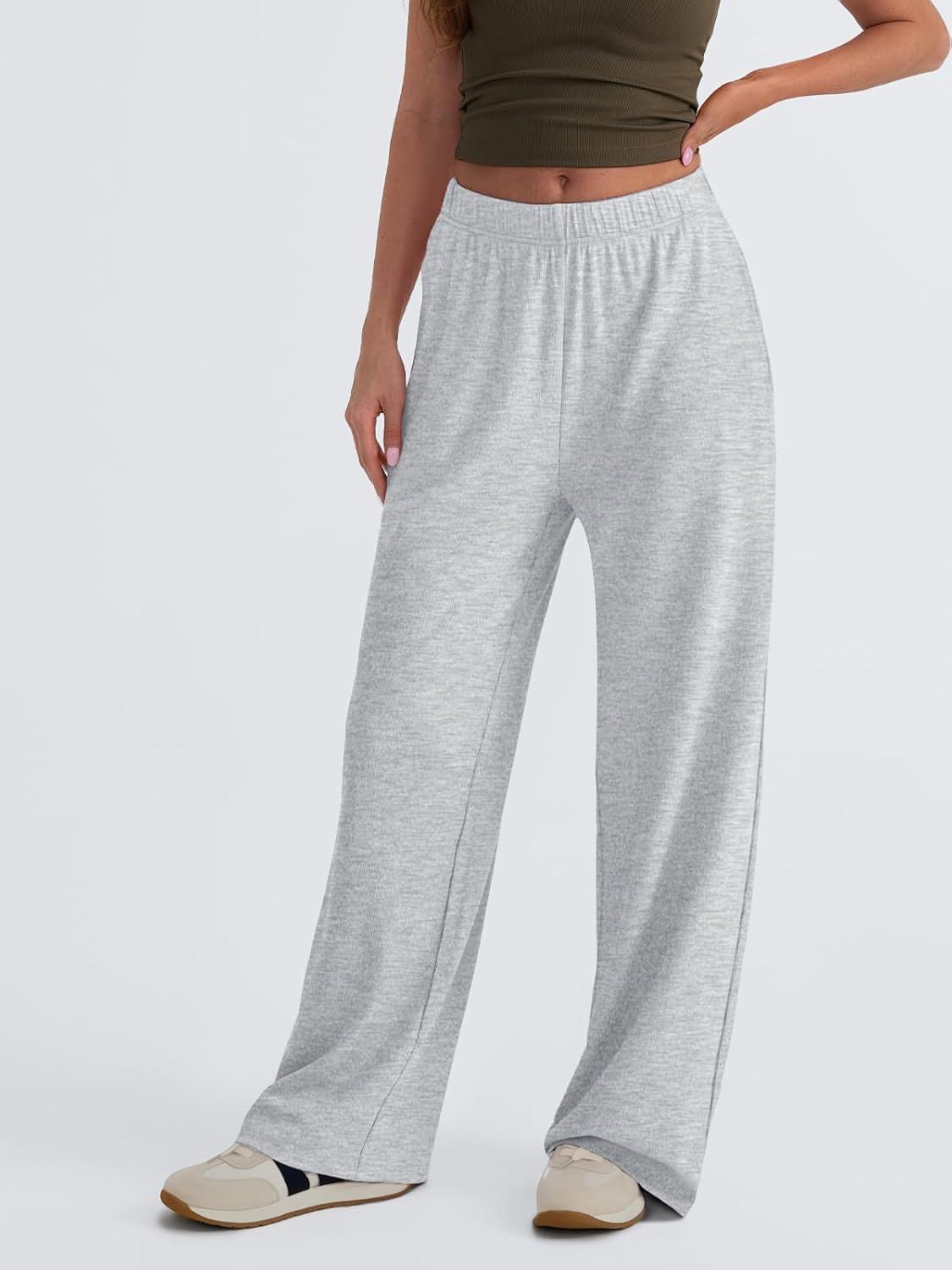 imageTrendy Queen Womens Business Casual Pants Barrel Sweatpants Wide Leg Comfy Lounge Pants Baggy Flowy Ribbed Fall OutfitsGrey