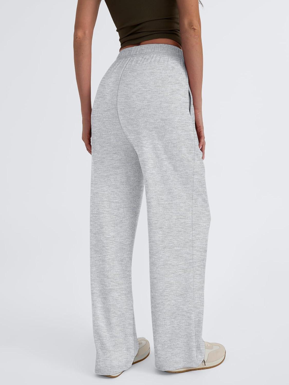 imageTrendy Queen Womens Business Casual Pants Barrel Sweatpants Wide Leg Comfy Lounge Pants Baggy Flowy Ribbed Fall OutfitsGrey