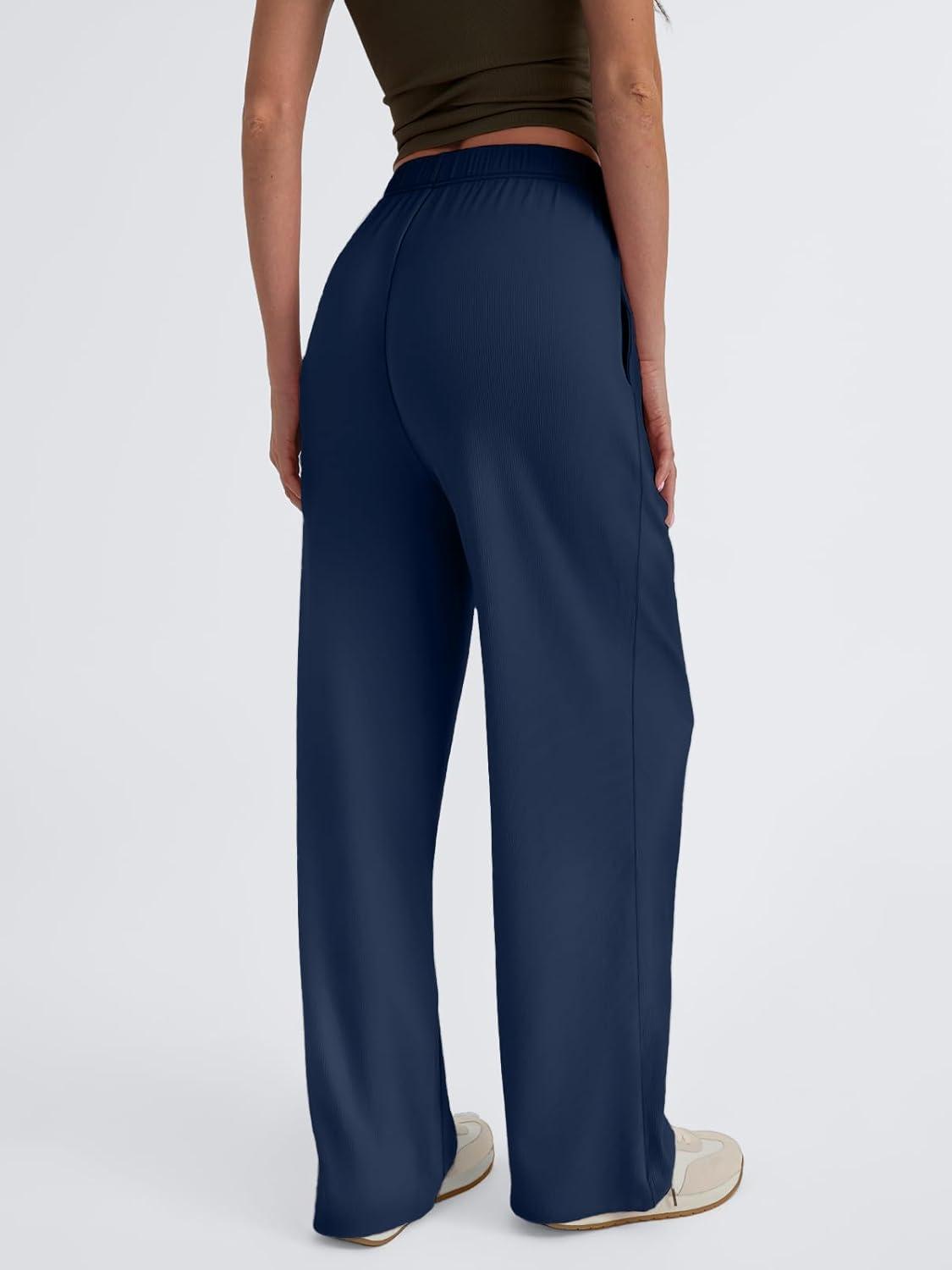 imageTrendy Queen Womens Business Casual Pants Barrel Sweatpants Wide Leg Comfy Lounge Pants Baggy Flowy Ribbed Fall OutfitsNavy