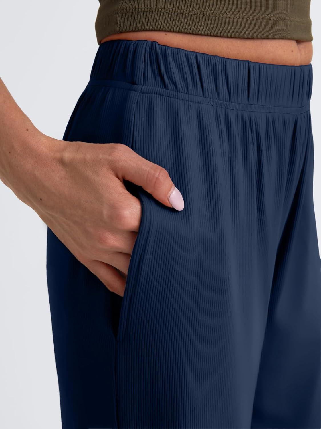 imageTrendy Queen Womens Business Casual Pants Barrel Sweatpants Wide Leg Comfy Lounge Pants Baggy Flowy Ribbed Fall OutfitsNavy