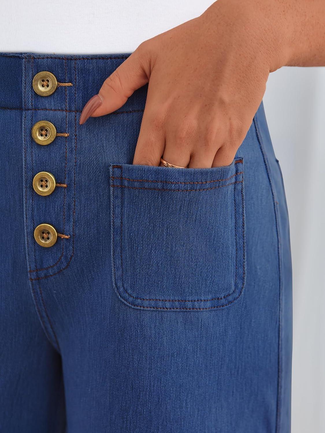 imageTrendy Queen Womens Capri Jeans High Waisted Wide Straight Leg Stretchy Cropped Jeans Fashion Denim Pants Fall 2025Blue